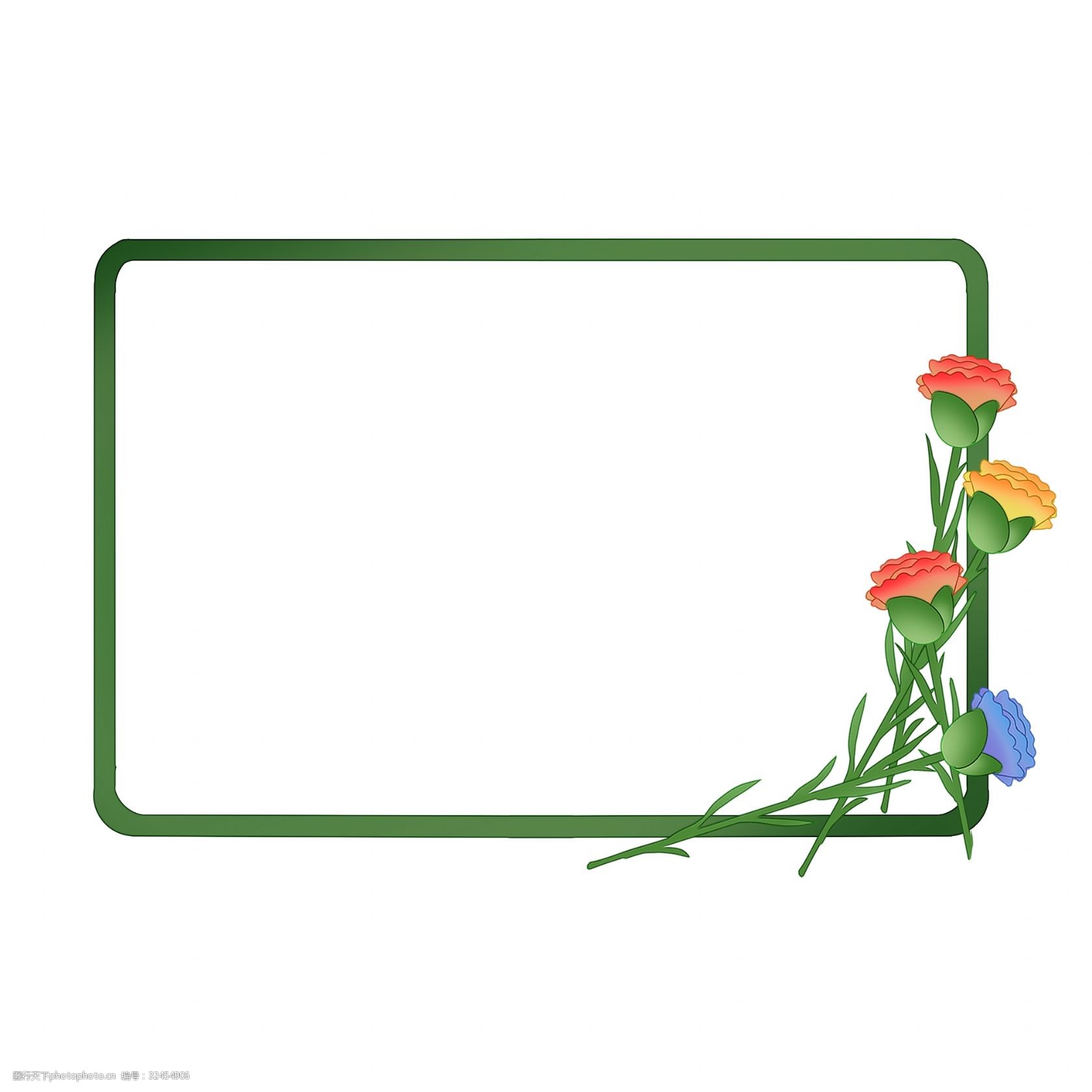 康乃馨春天植物边框绿色剪纸风格png素材