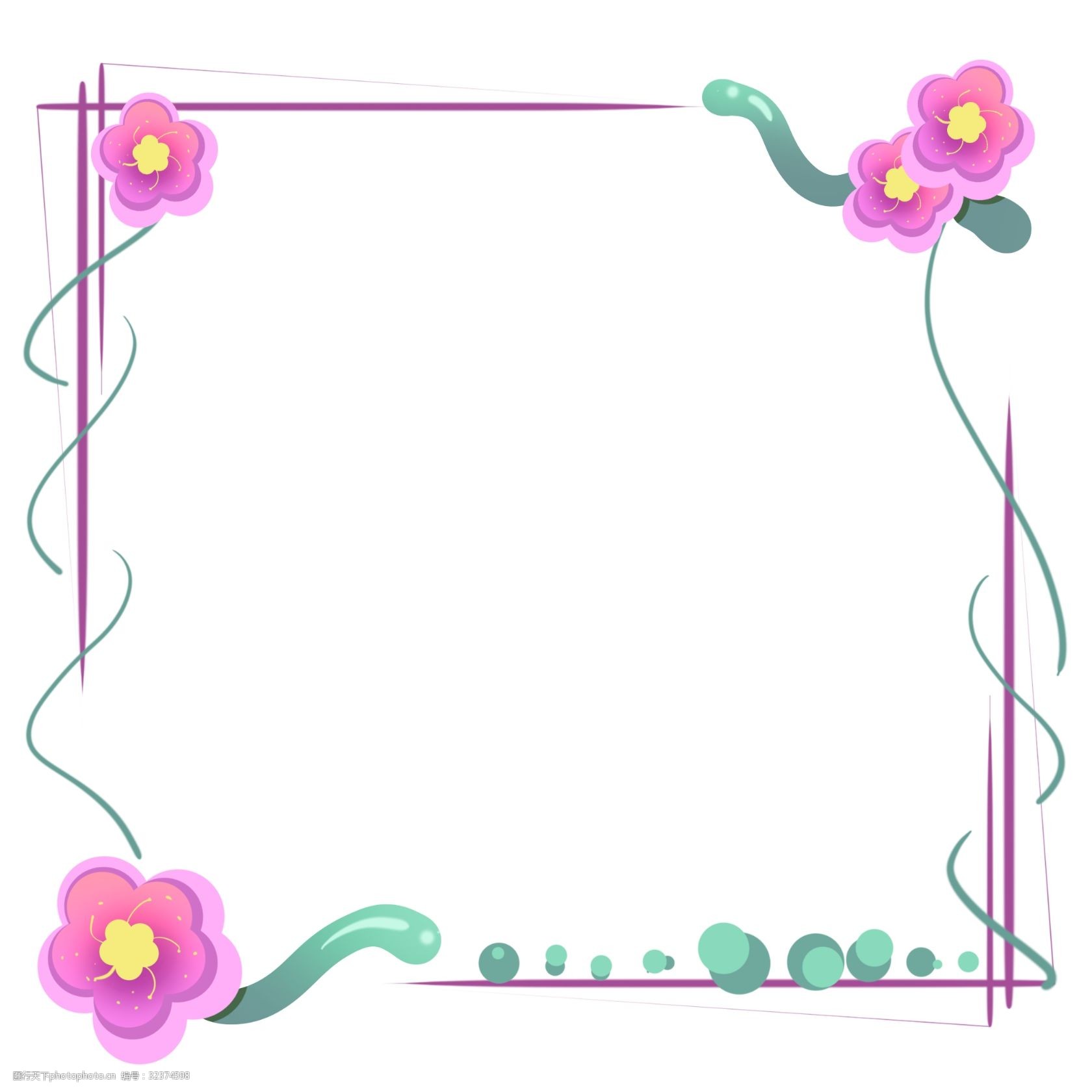 粉色花朵方形边框插画