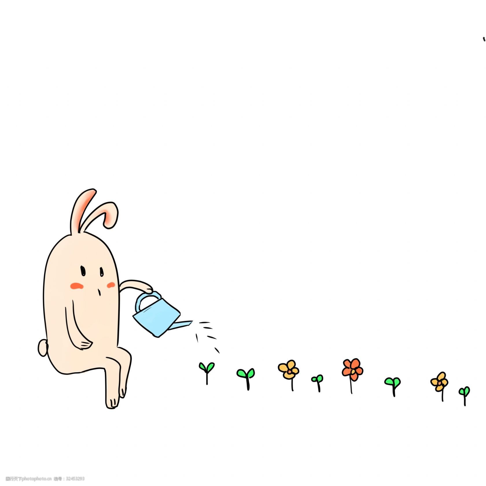 动物浇水分割线插画 卡通小动物分割线 动物浇水插画 卡通插画 可爱