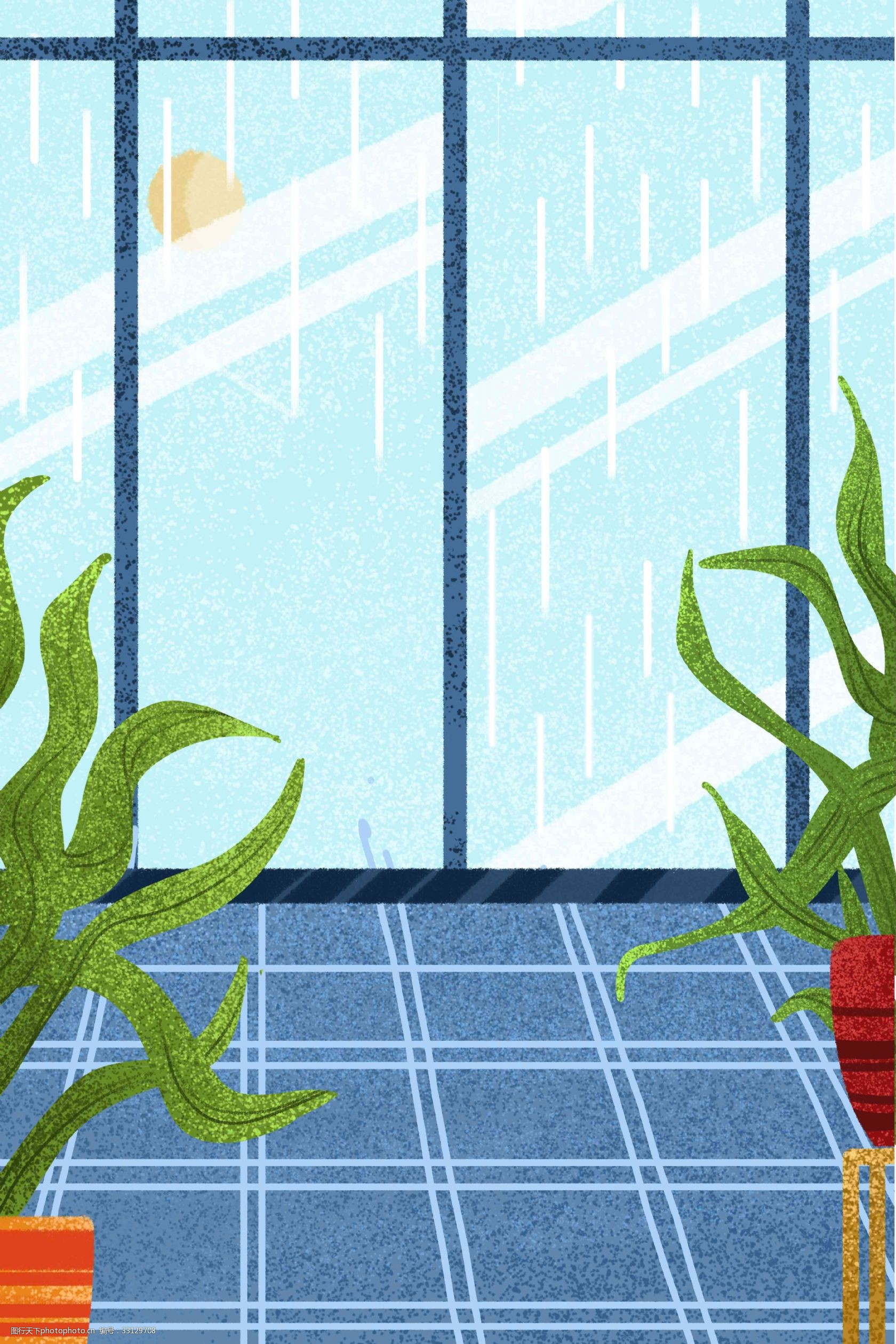 蓝色创意窗户风景背景