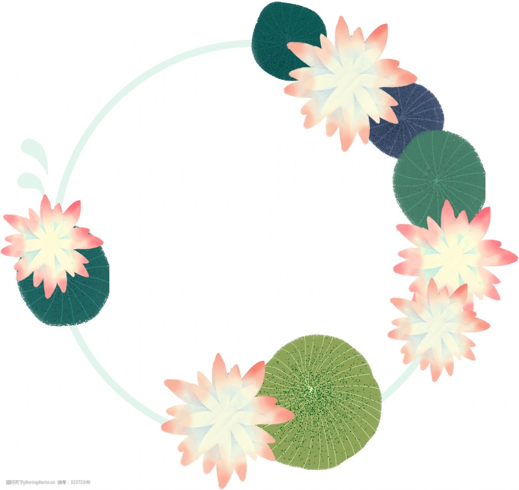 荷花边框手绘免扣