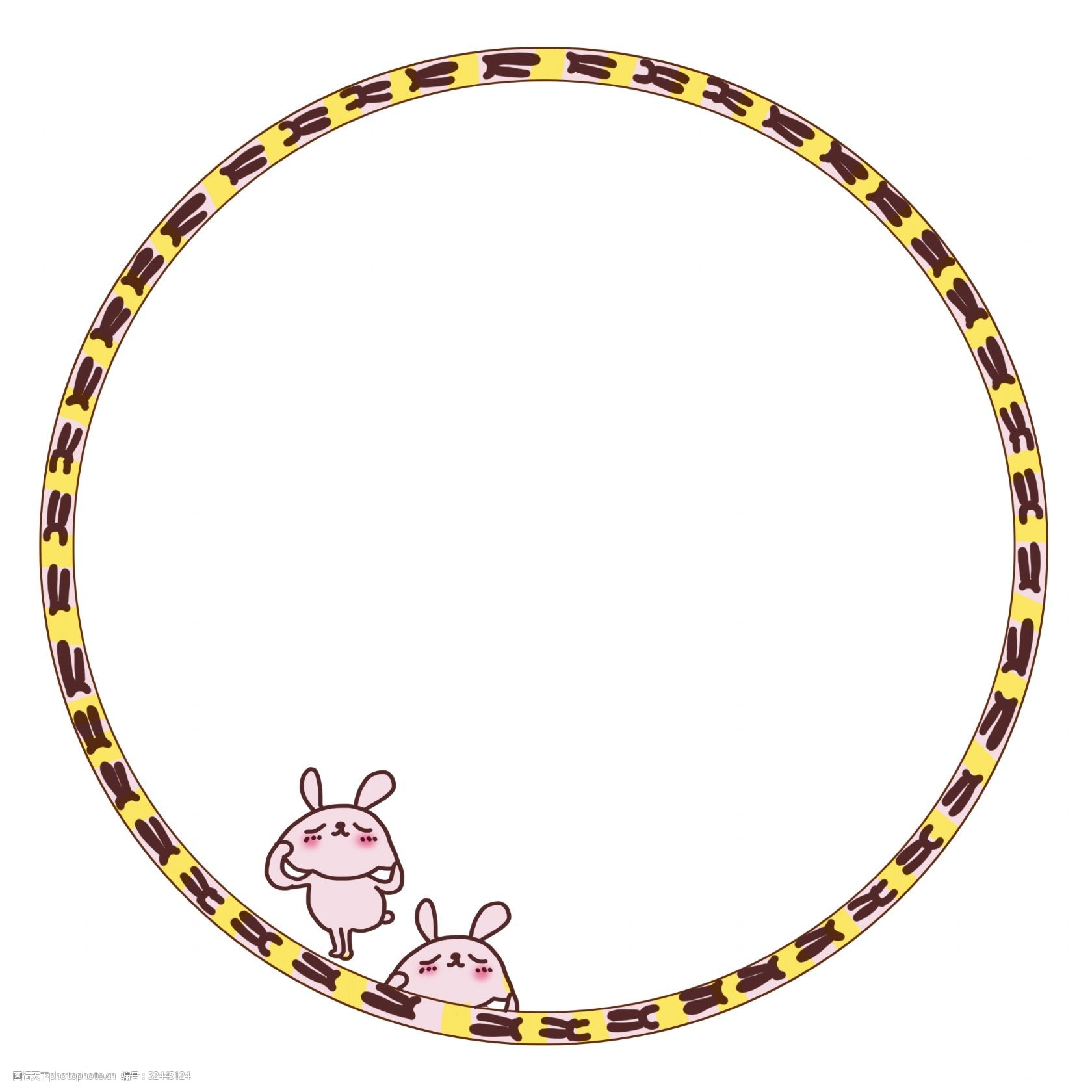 粉色小兔子圆形边框 圆形边框 粉色小兔子 小兔子边框 黄色边框 可爱