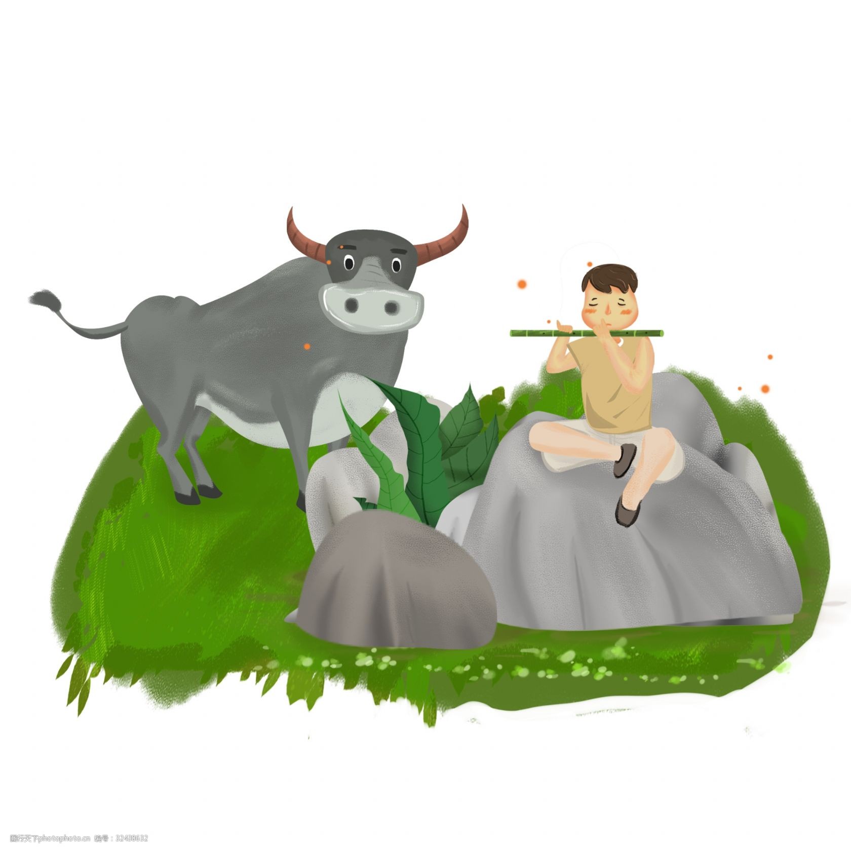 牛背上吹笛的牧童图片图片