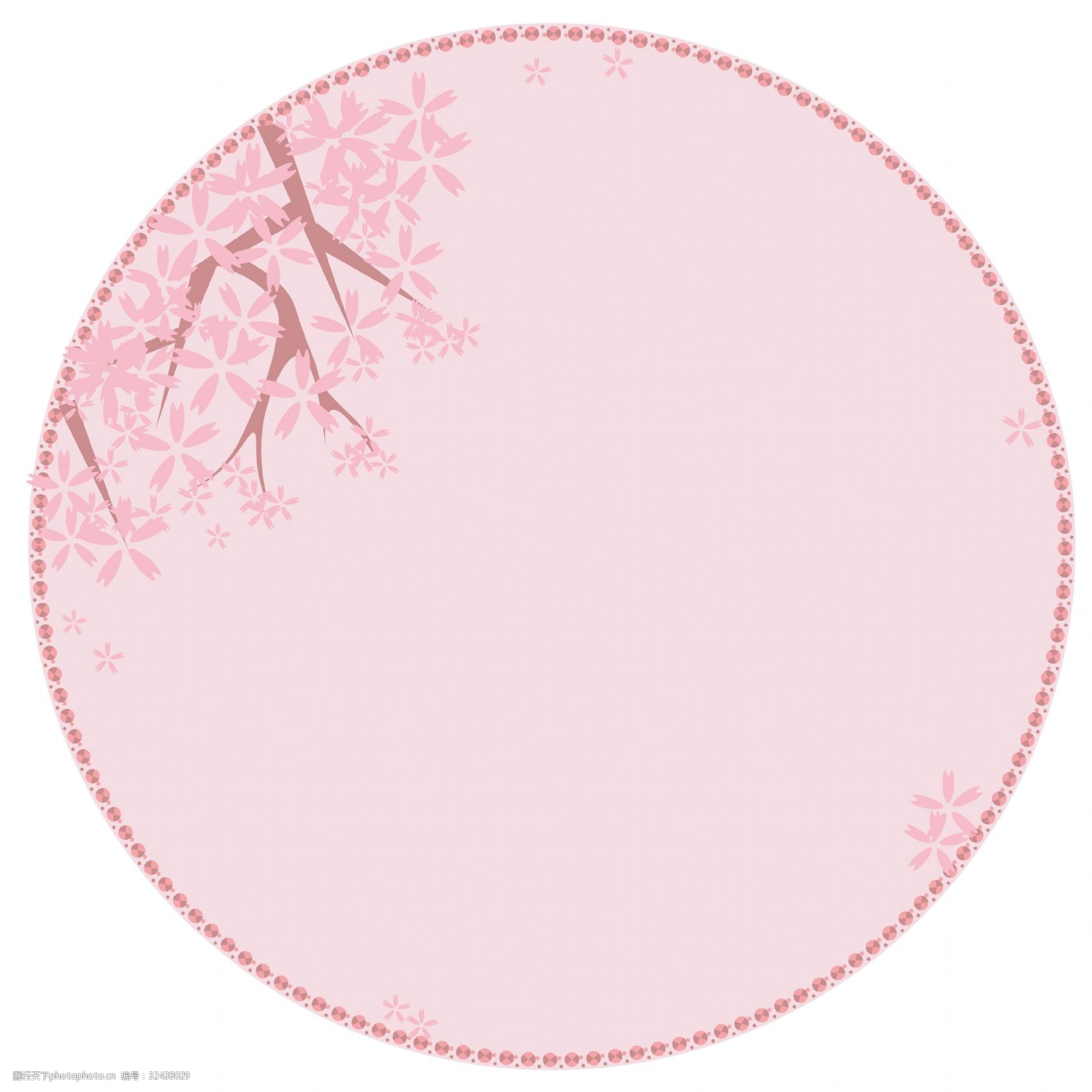 粉色春季可爱樱花矢量免抠圆形边框