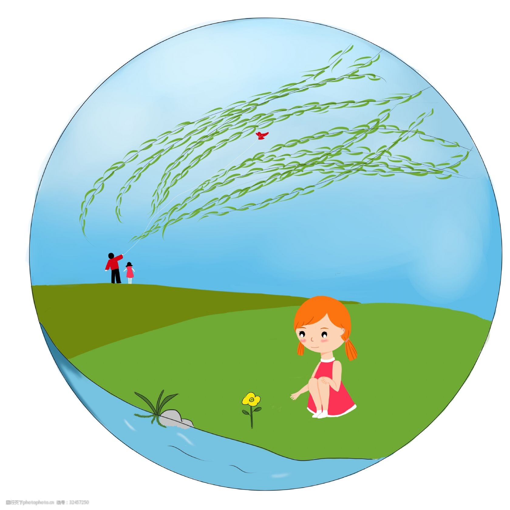 清明节河边柳树下赏花