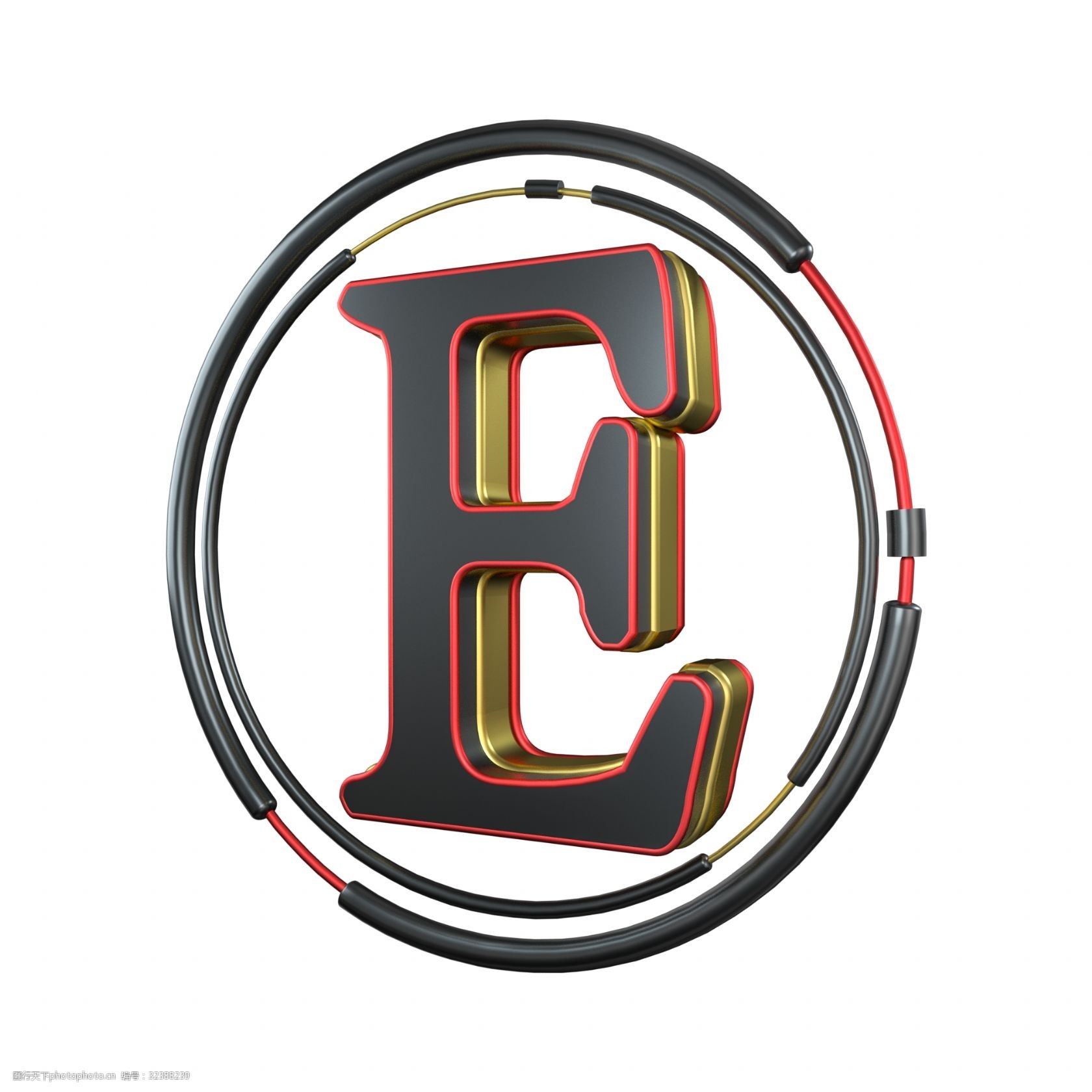 c4d炫酷黑红金立体字母e装饰