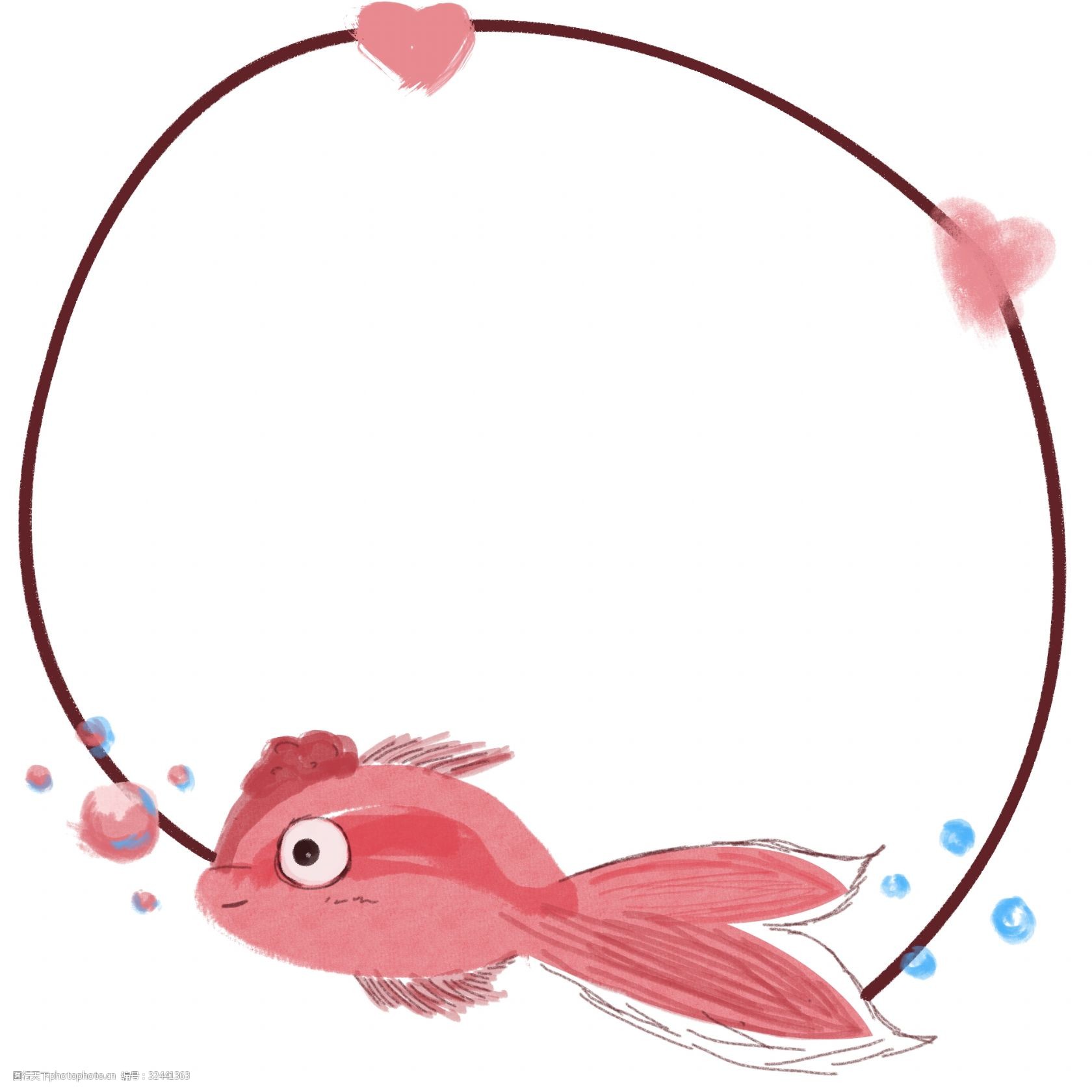 红色的金鱼边框插画