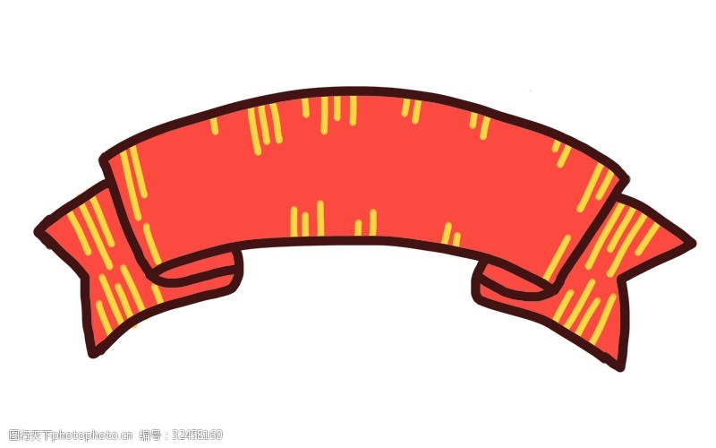 手绘卡通红色飘带免扣元素