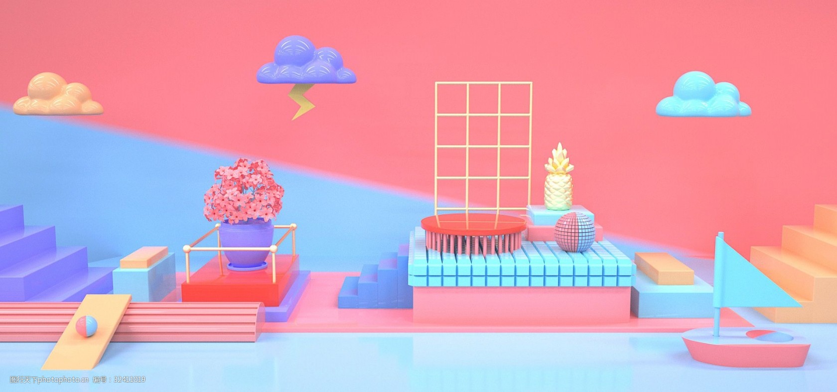 c4d清新立体电商通用海报背景