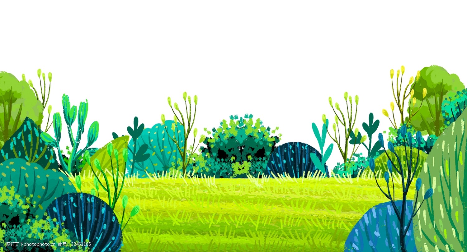 手绘森林景色创意海报边框免扣元素