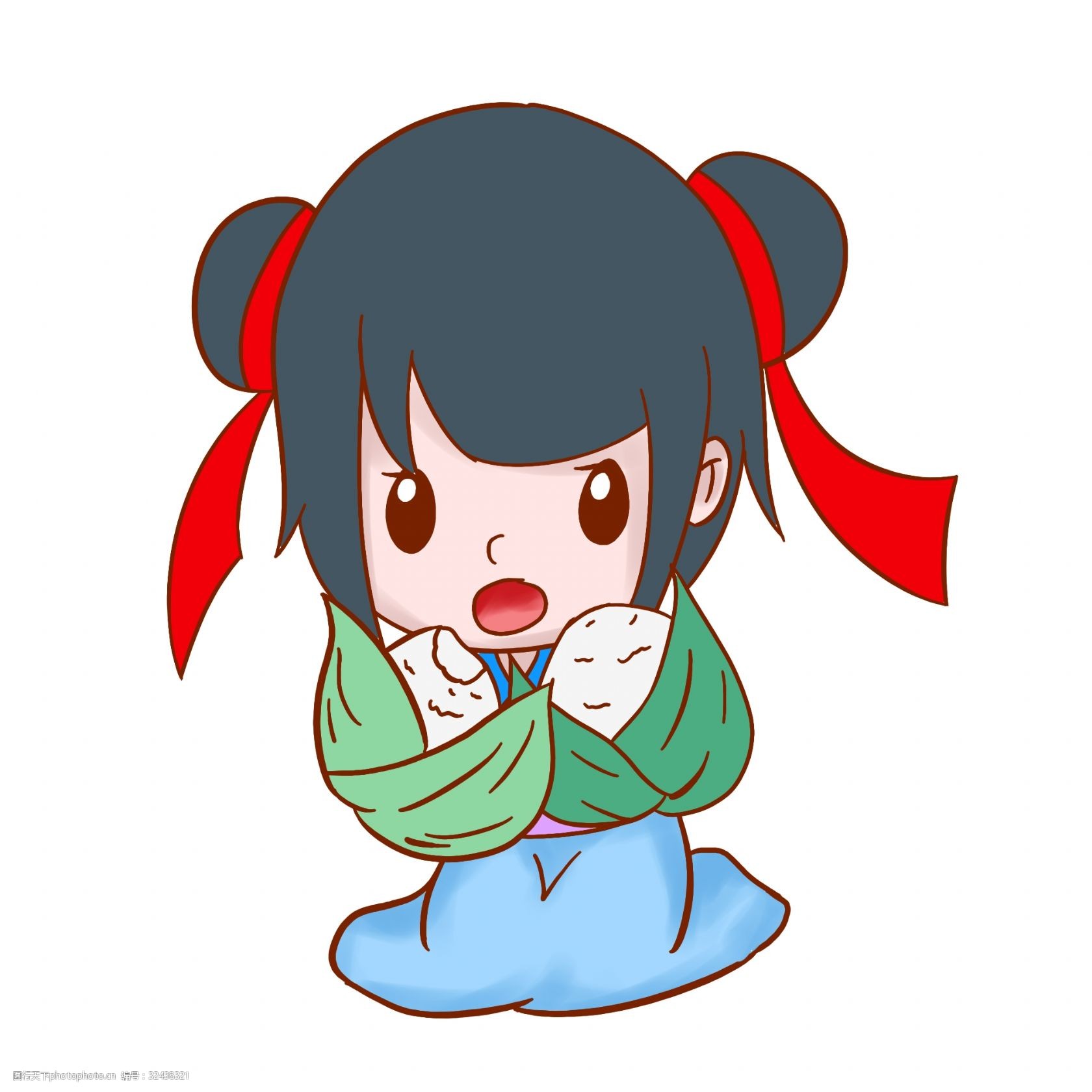 端午节吃粽子的古风小美女手绘插画