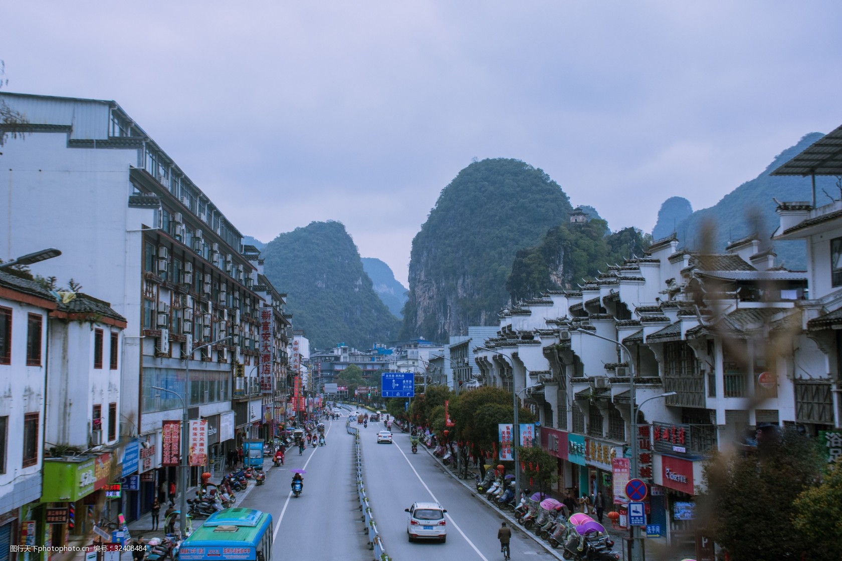 桂林山川街道和古楼