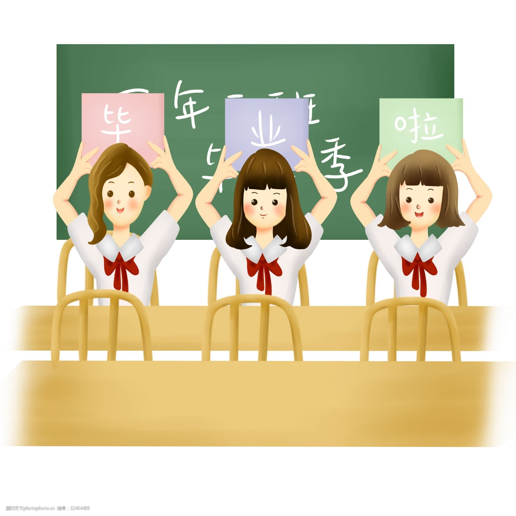 教室里拍毕业照的女学生