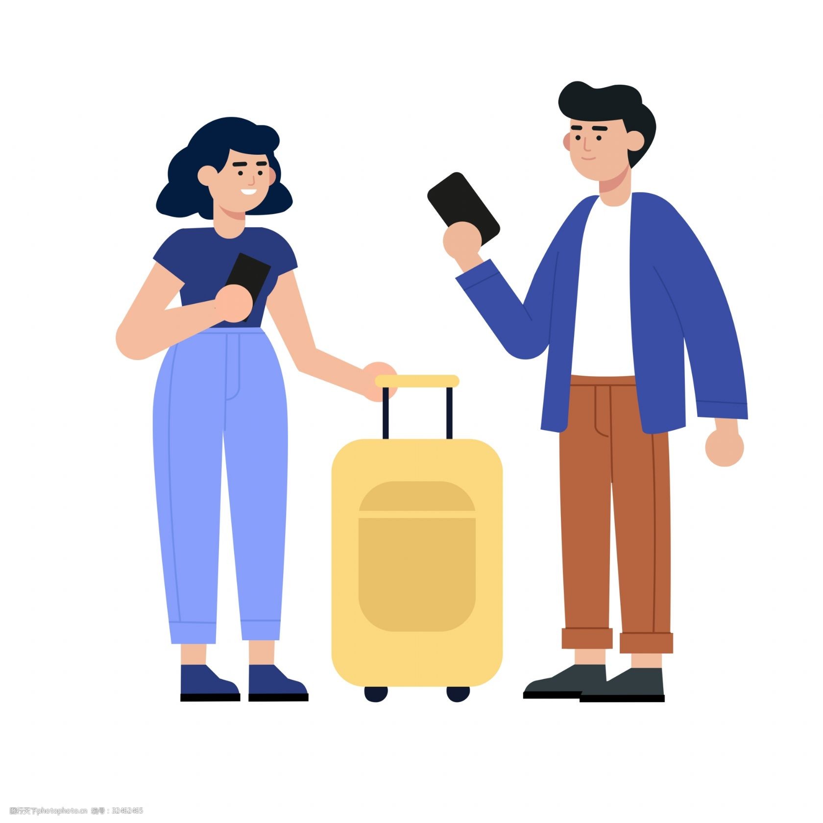 旅游情侣出门扁平风人物素材