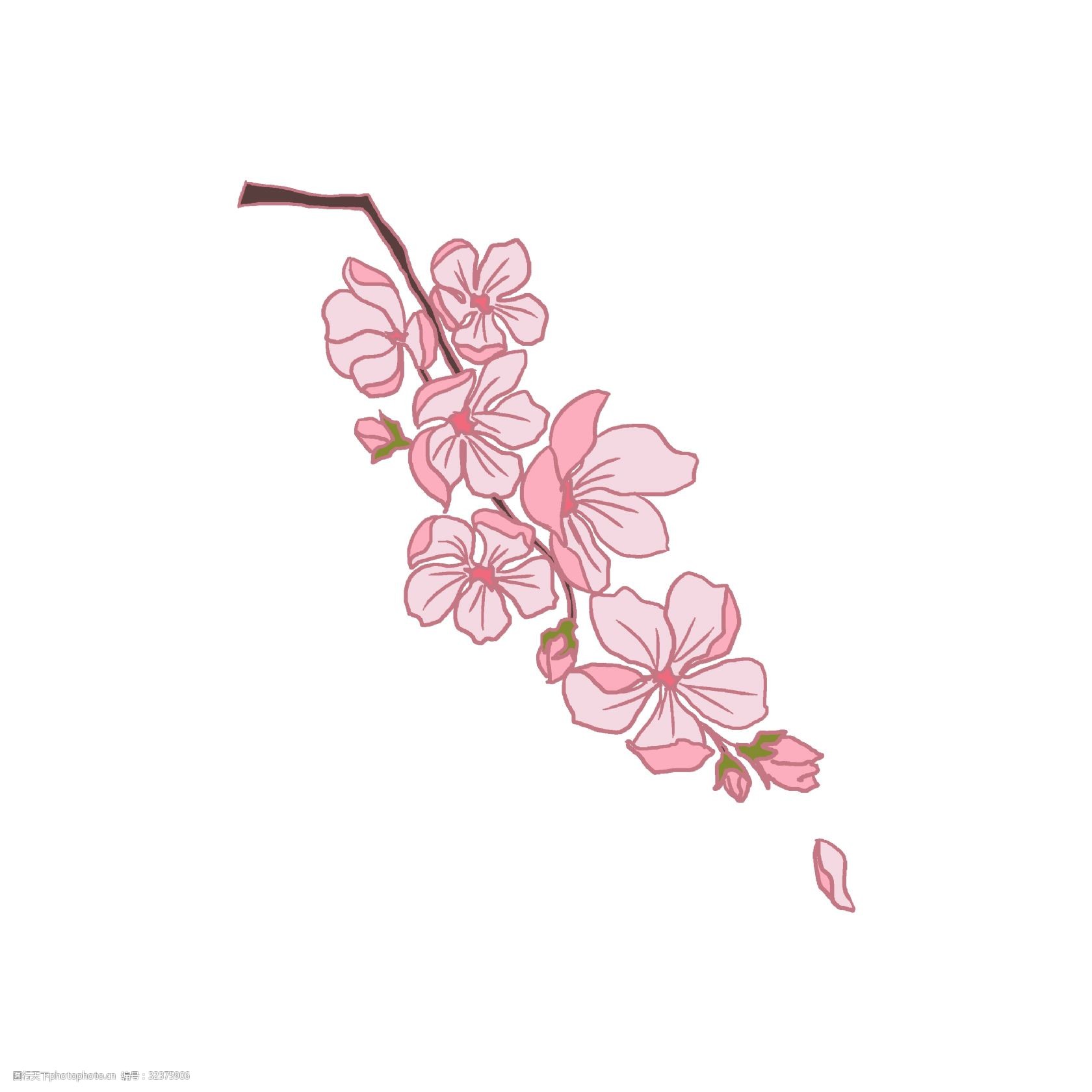 关键词:飘落的粉色樱花插画 飘落的樱花 卡通插画 樱花插画 花朵插画