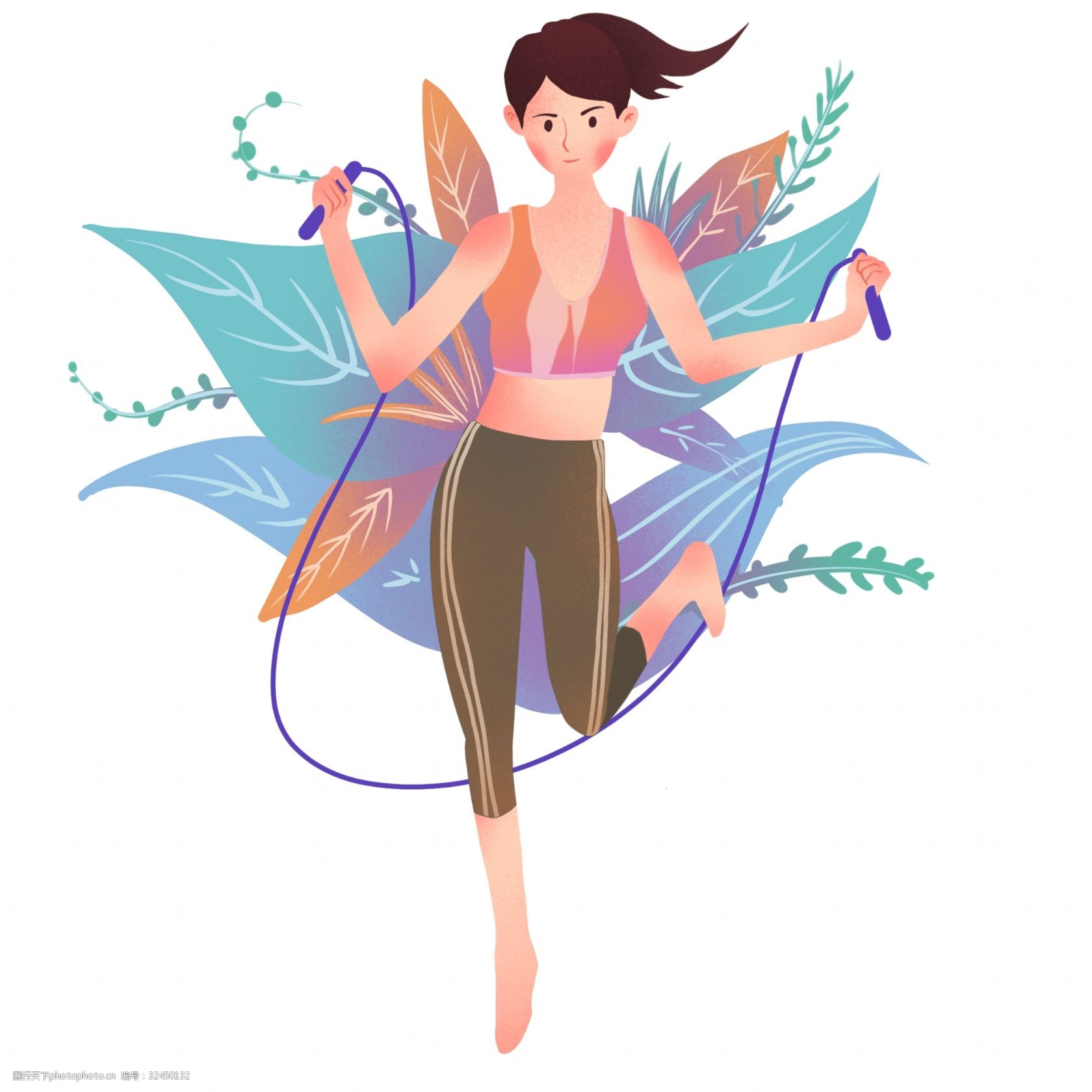 关键词:跳绳健身的小女孩 运动健身插画 跳绳健身 跳绳的小女孩 蓝色