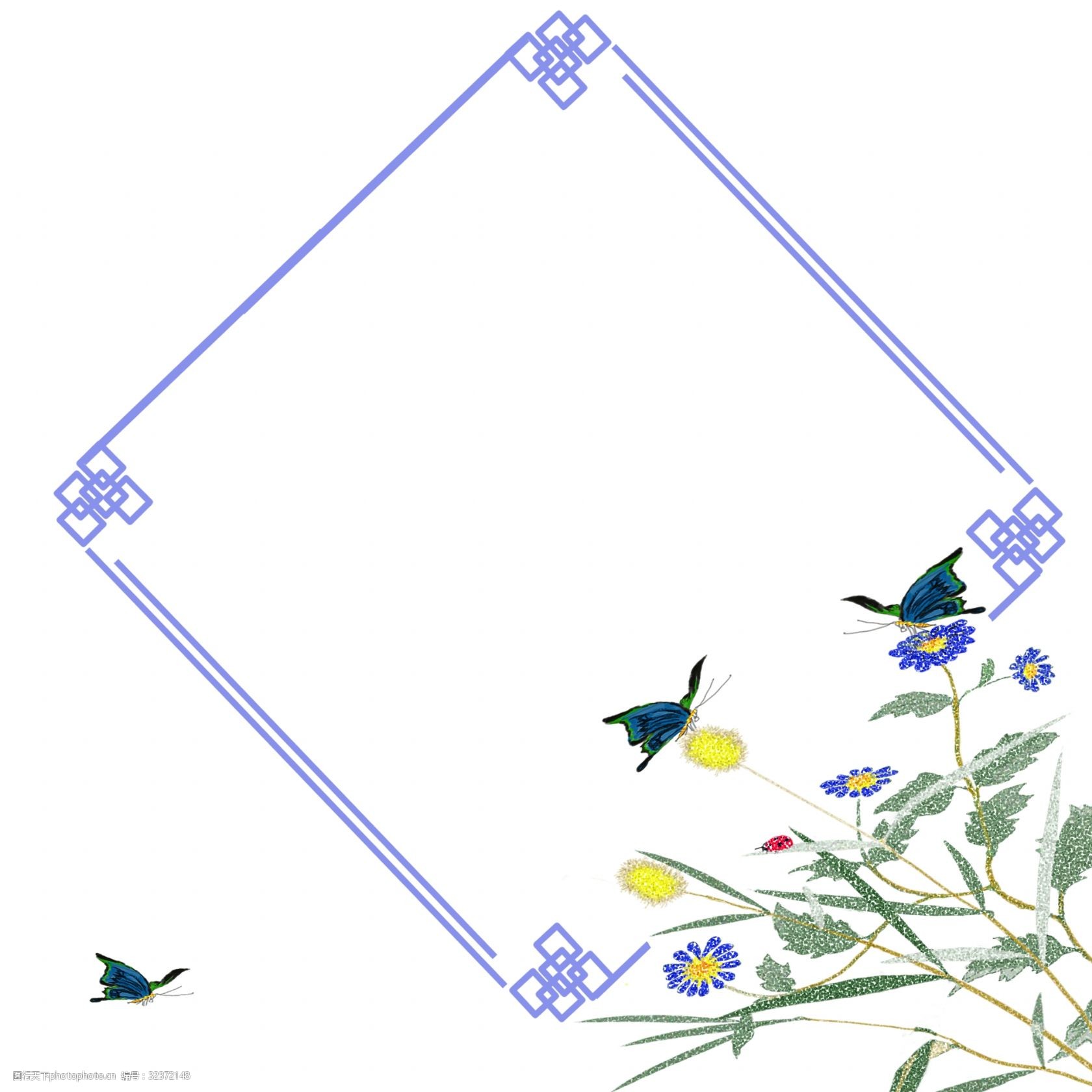 边框中国风花鸟植物壁画装饰