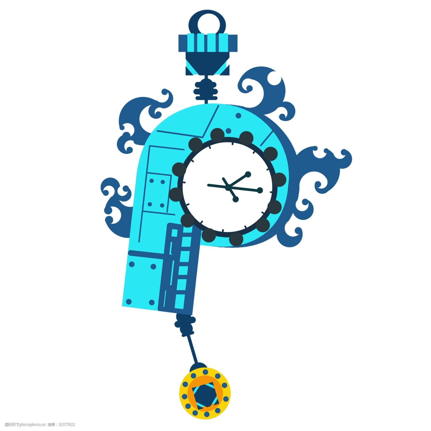 花纹齿轮挂钟闹铃时钟扁平立体简约机械钟表图片-图行天下图库