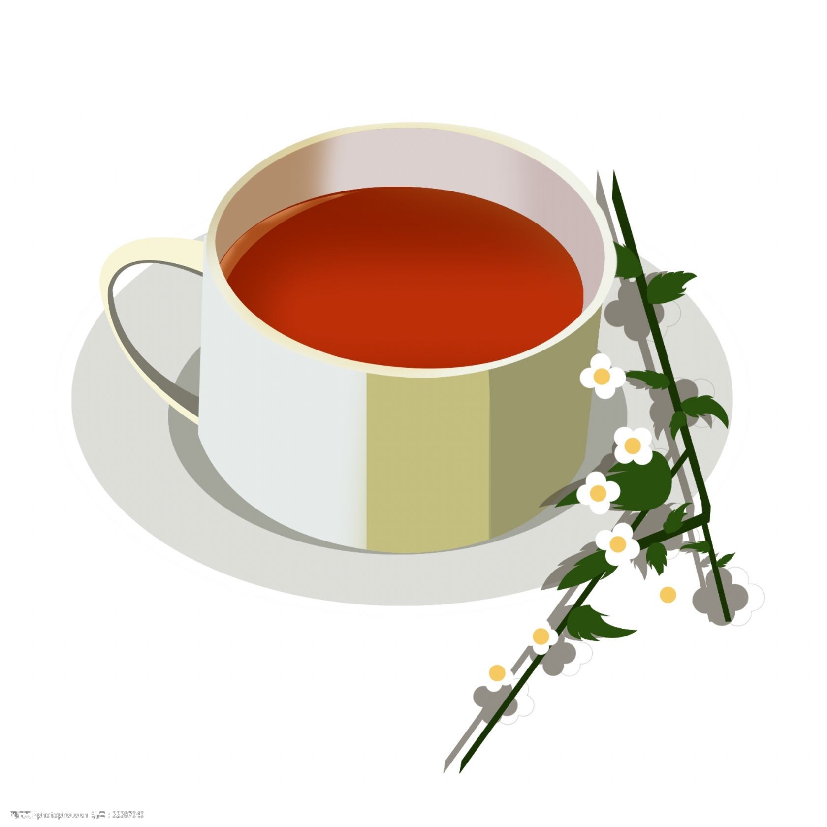 一杯植物花茶插画