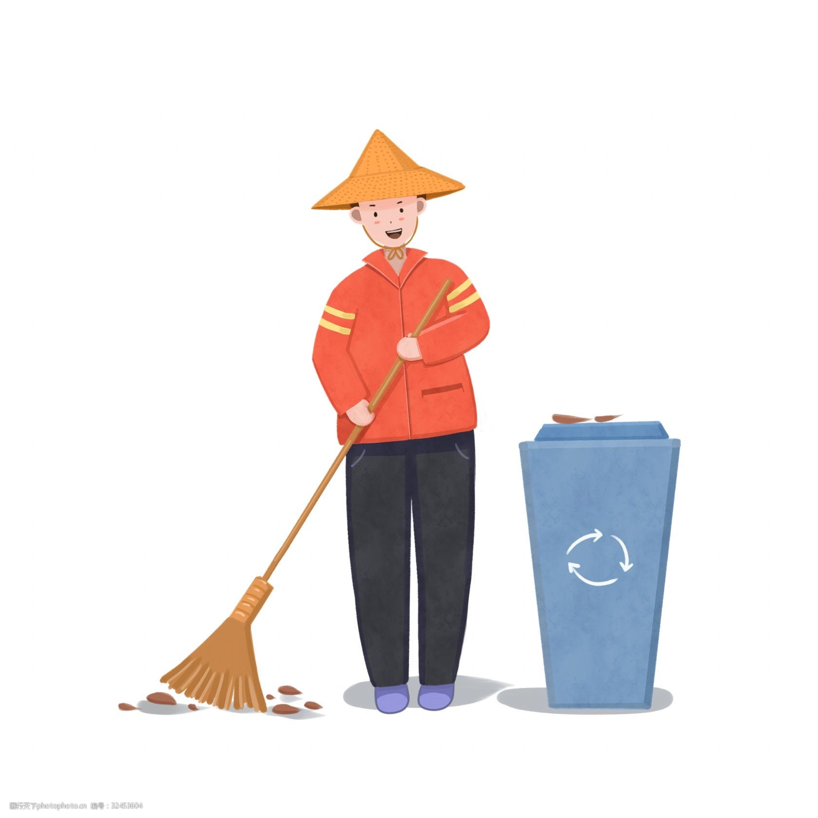 现代劳动人物之扁平风环卫工人打扫卫生场景免抠素材