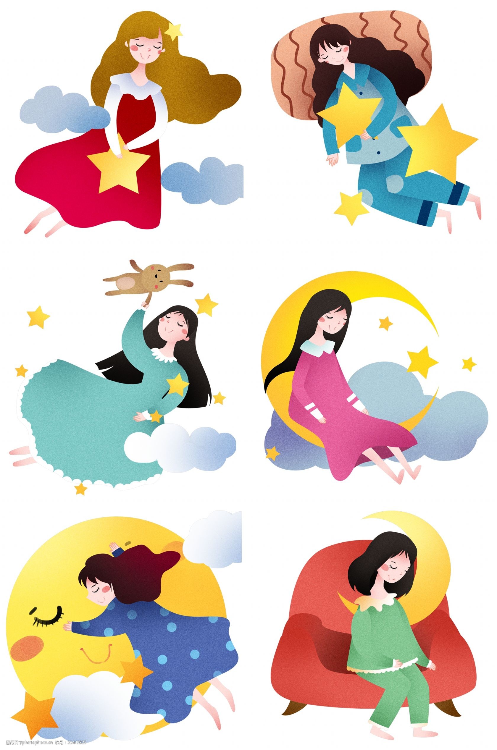漂亮的女孩 卡通插画 瞌睡插画 世界睡眠日 睡眠 睡觉 休息 打呼 世界