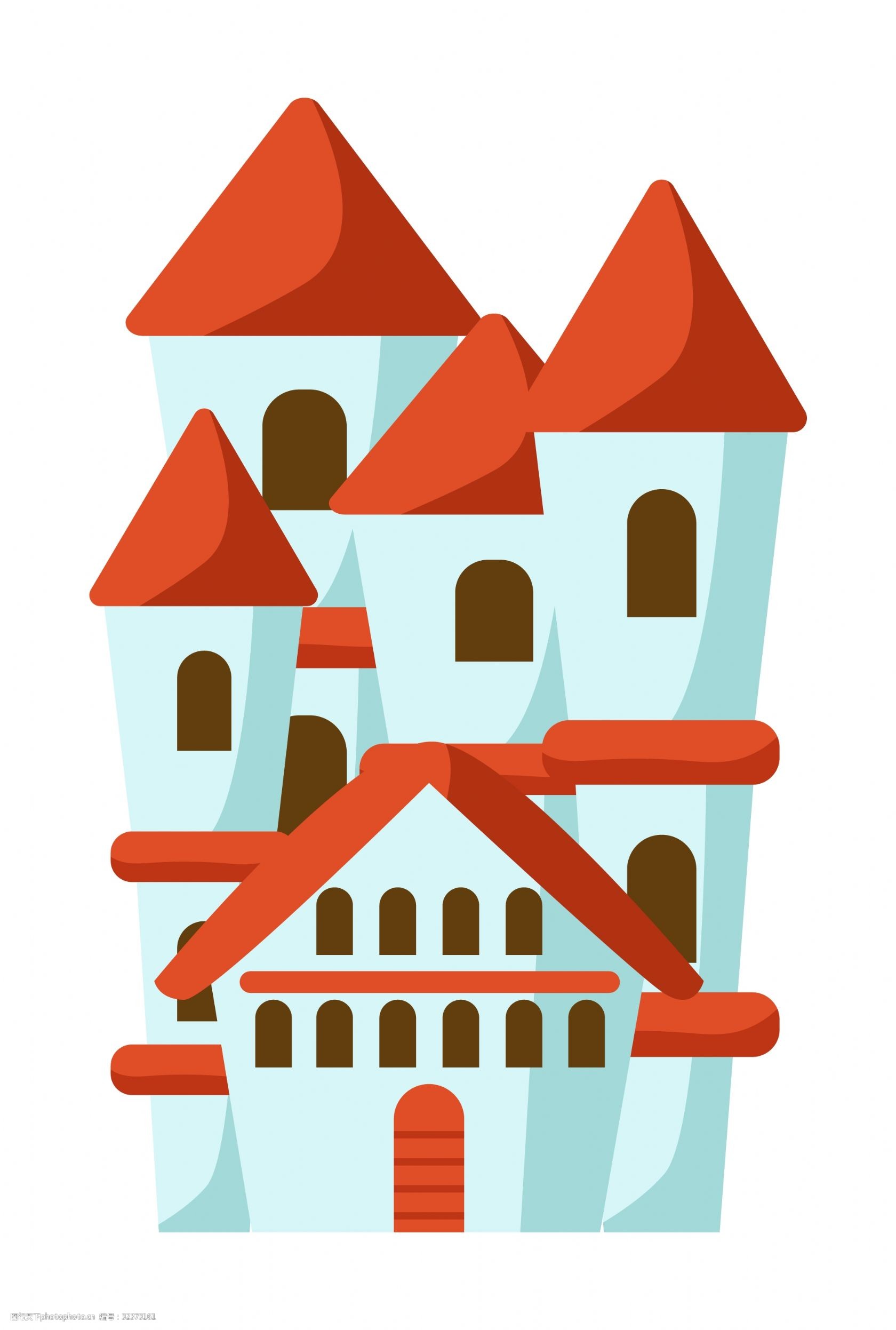 可爱的城堡插画 可爱的城堡 卡通城堡 红色屋顶 儿童城堡 城堡建筑物