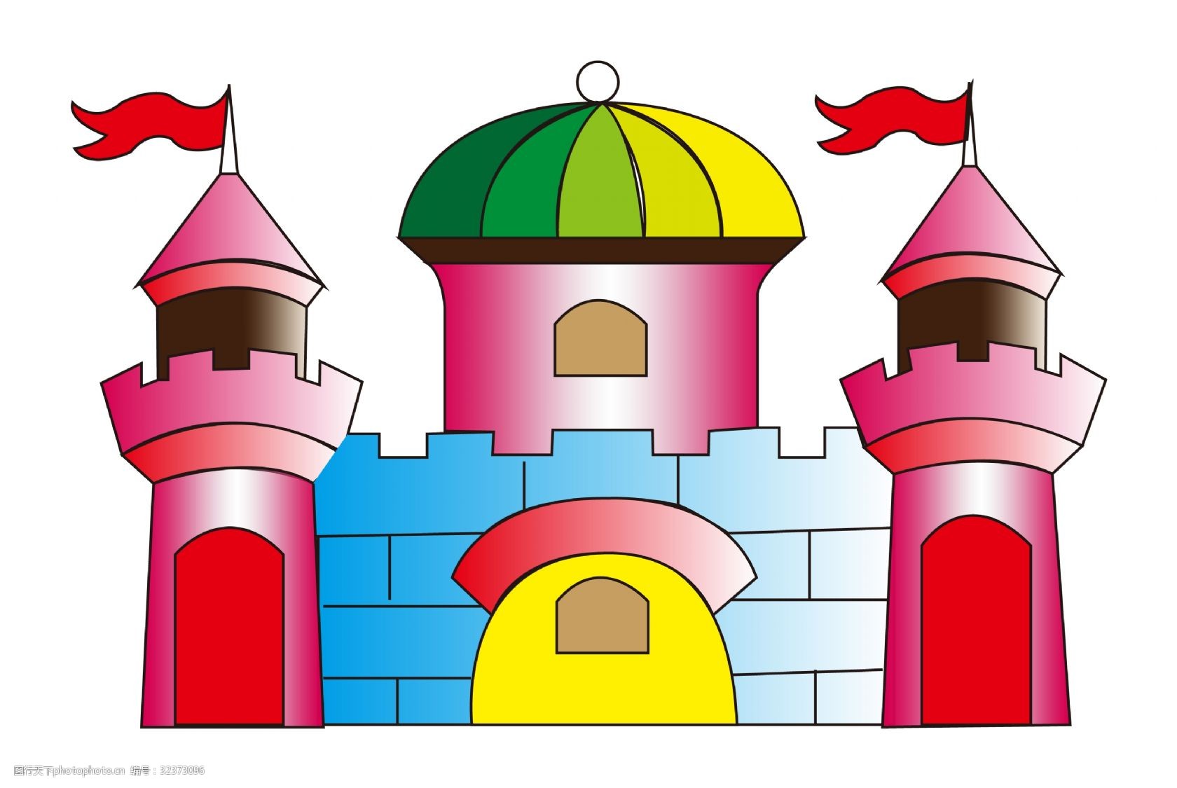 彩色城堡 可爱的城堡 蓝色城墙 小旗装饰 儿童城堡 城堡建筑 梦幻城堡