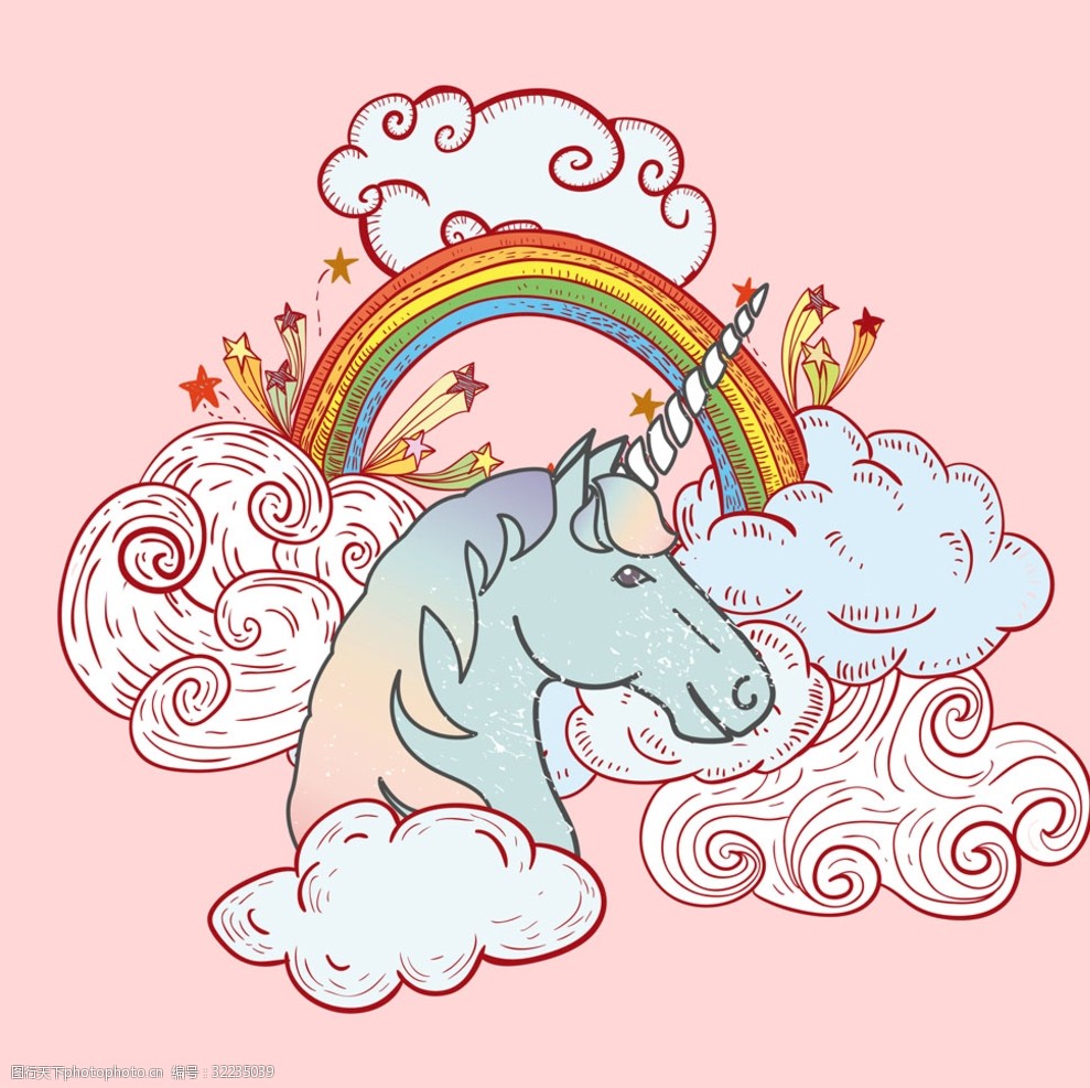 少女心彩虹独角兽图案设计