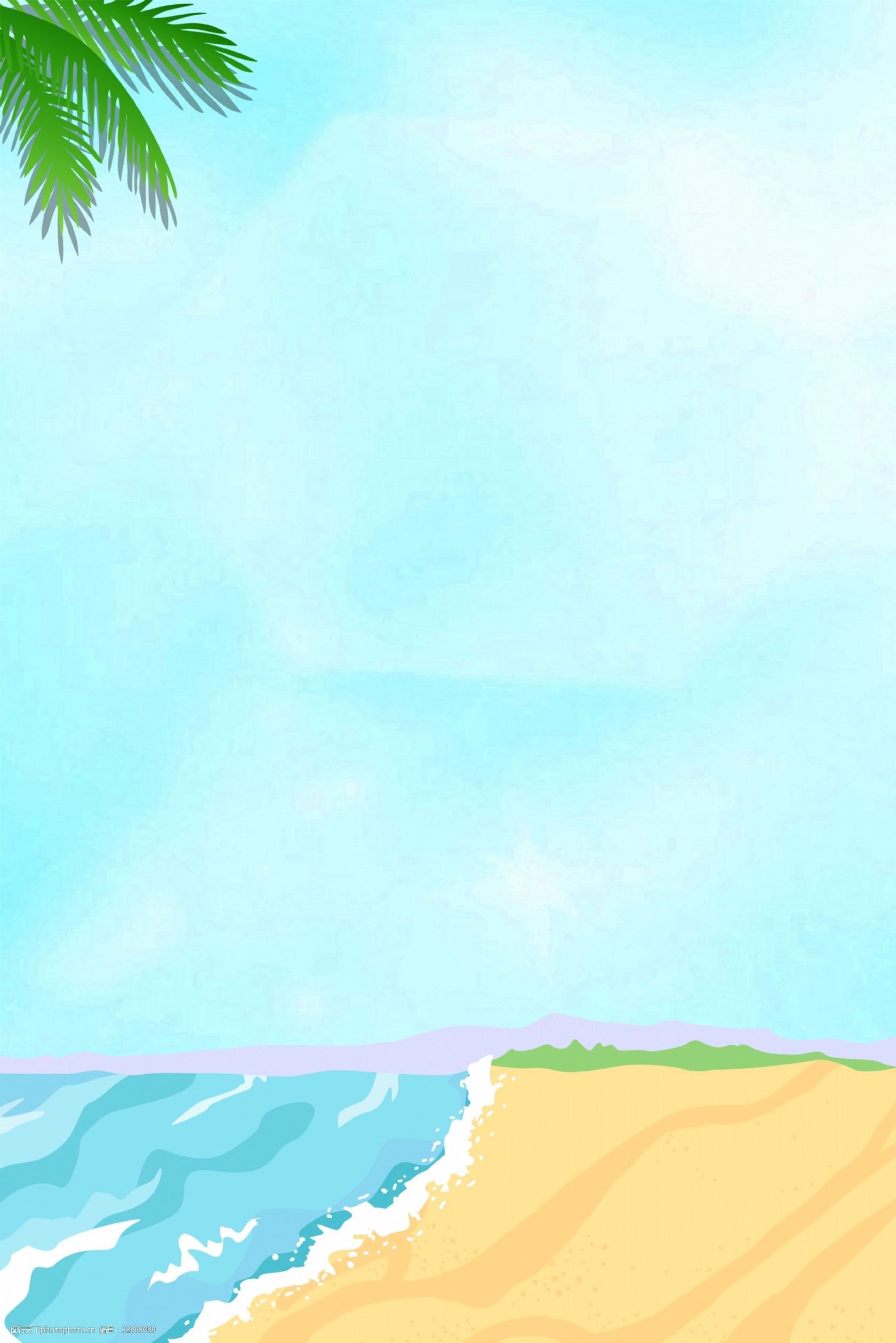 夏日海滩大海蓝天小清新背景图片 图行天下素材网