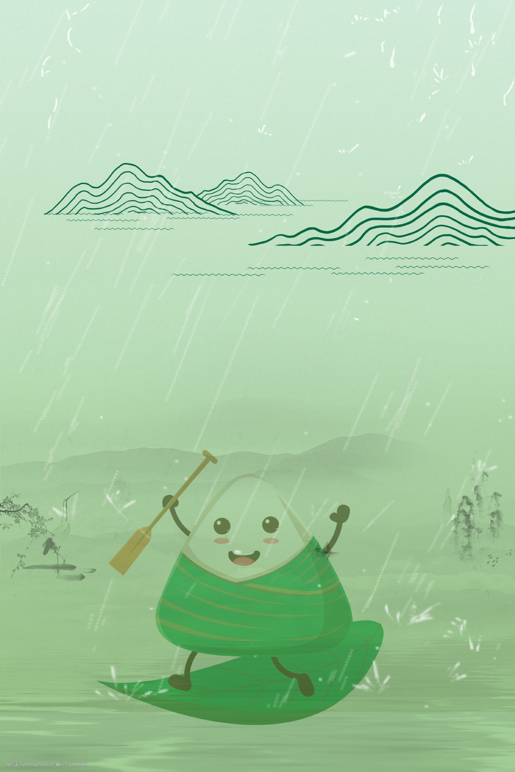 绿色渐变古风端午节海报背景图片-图行天下图库