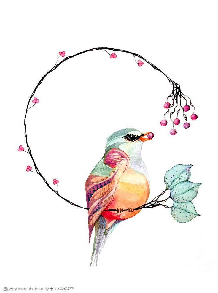 手绘水彩花鸟现代简约北欧装饰画