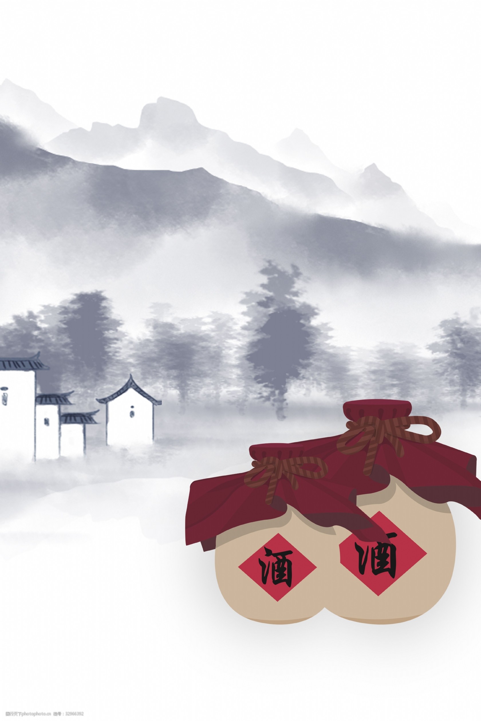 徽派建筑水墨酒水海报