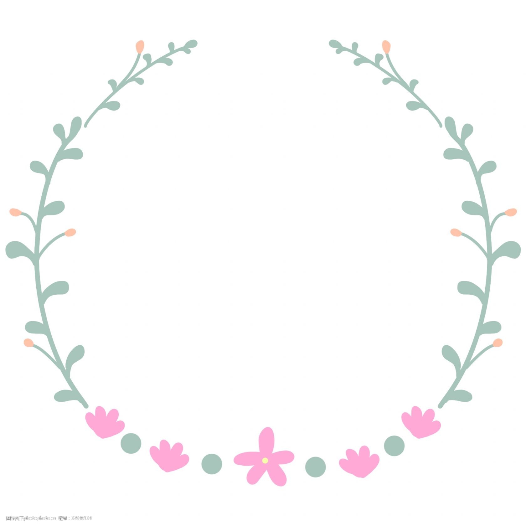 粉色的小花 绿色的叶子 创意花环 立体花环 卡通花环 精美花环 叶子