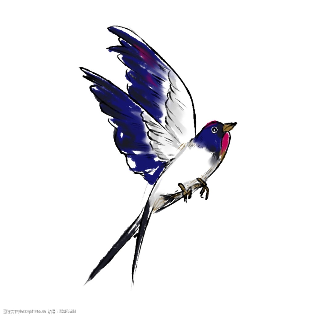 手绘飞翔的小鸟卡通透明素材