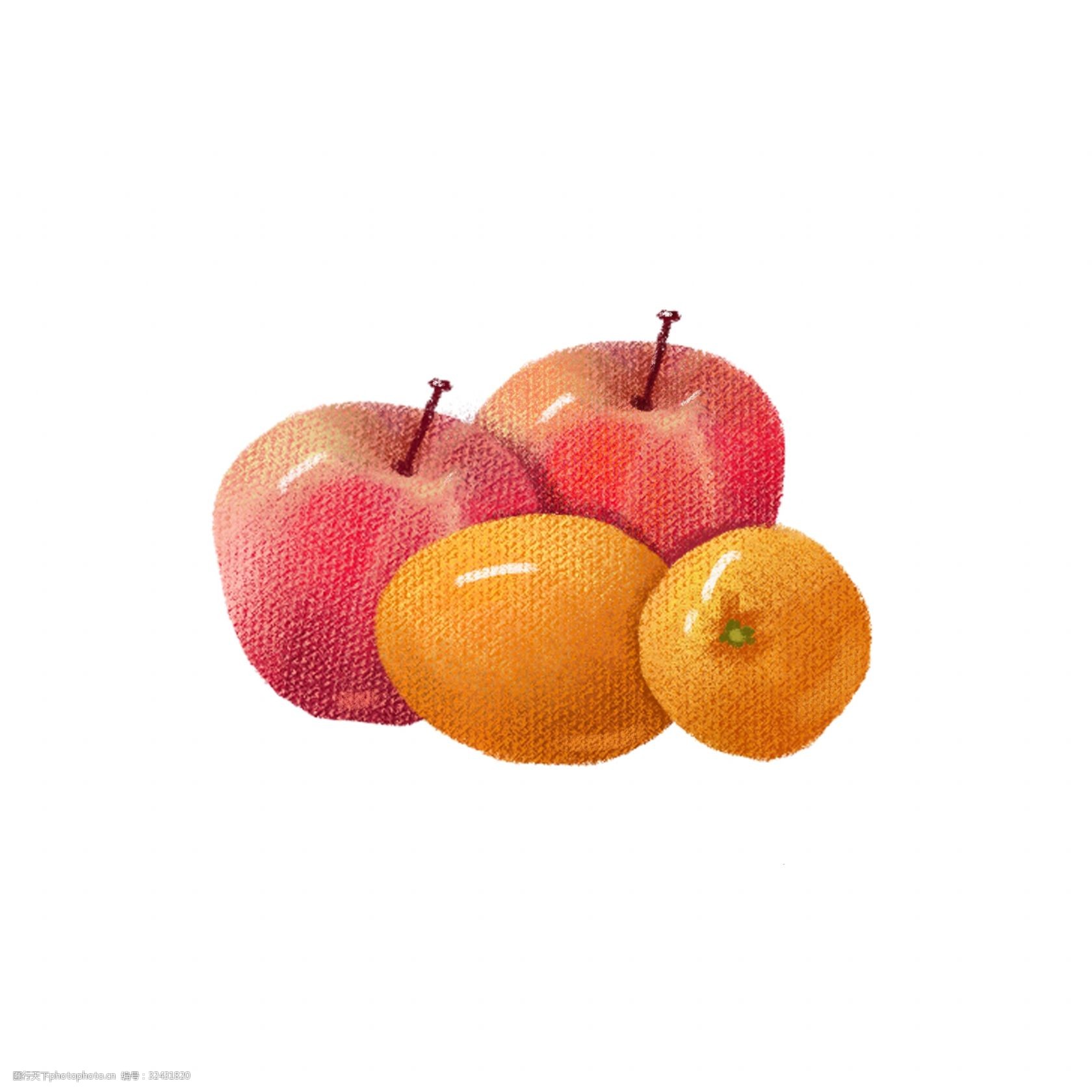 手绘风格的苹果与橘子