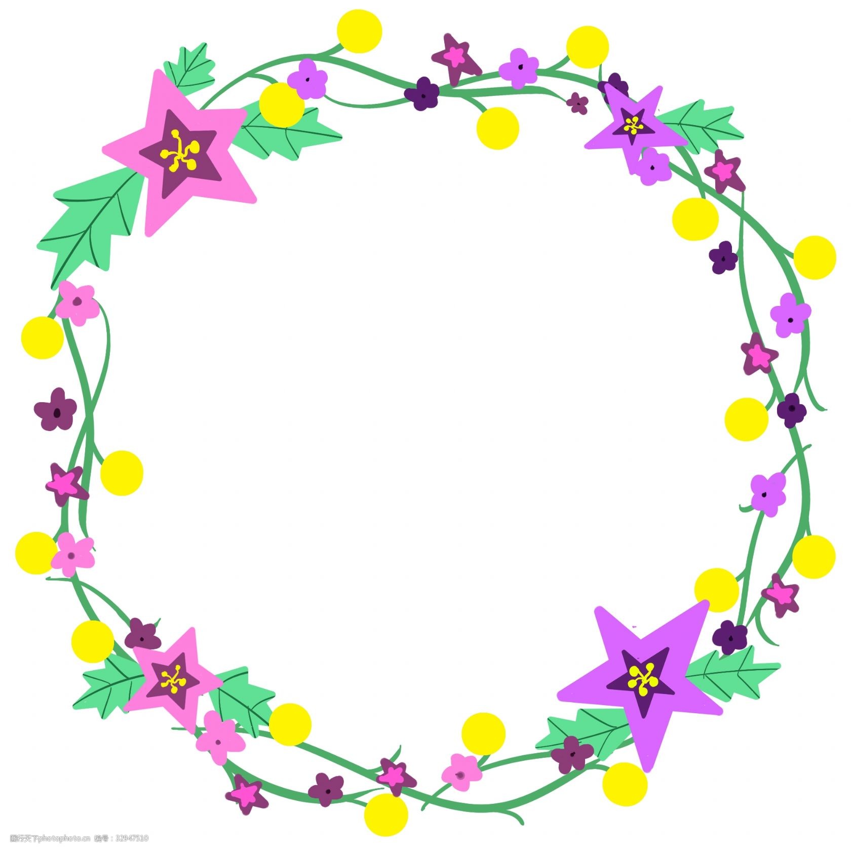 星星花花环边框 边框装饰 植物绿植边框 紫花边框 边框插画 卡通边框
