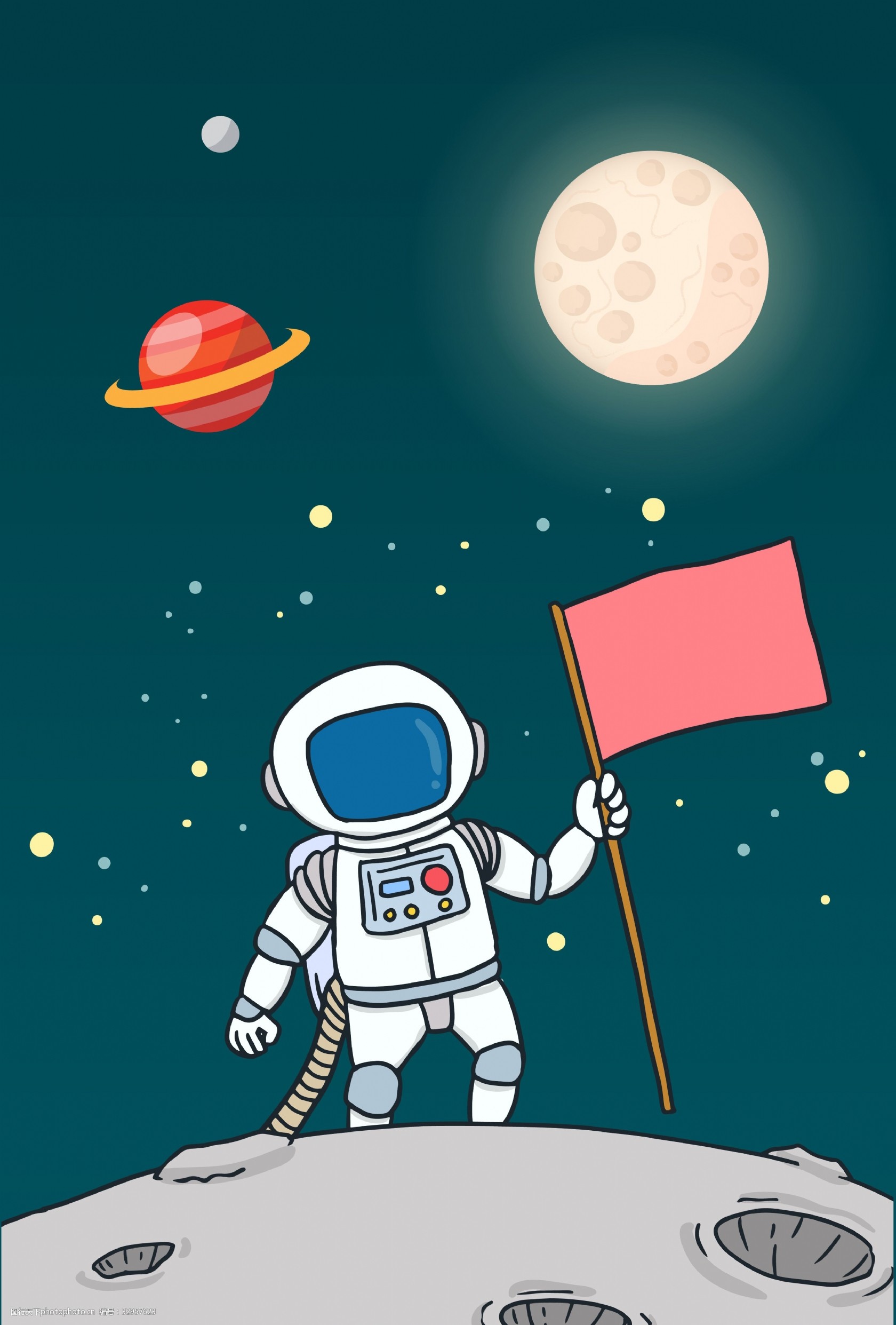 720 720 创意 人类 月球日 海报 背景 宇航员 月球 国旗