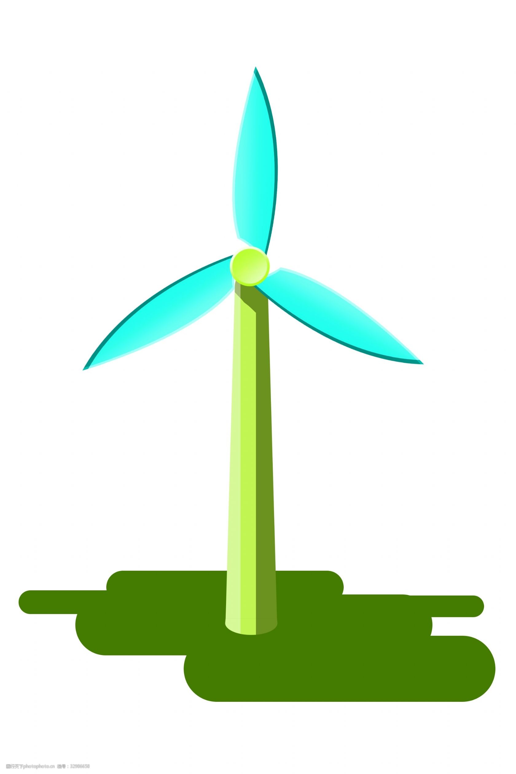 绿色发电风车插画