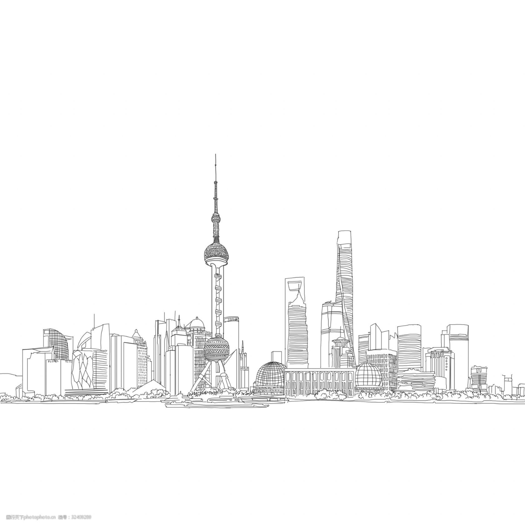 上海城市线描画图片