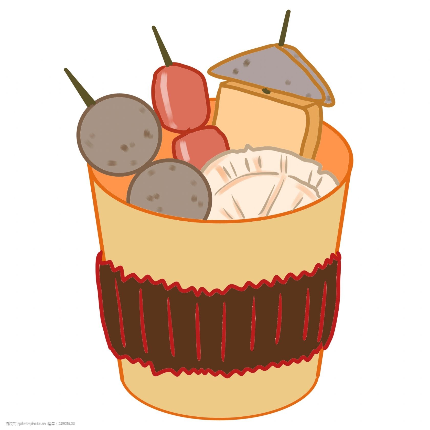 串串小吃美食插画 串串的小吃 小吃插画 卡通插画 美食插画 食物插画