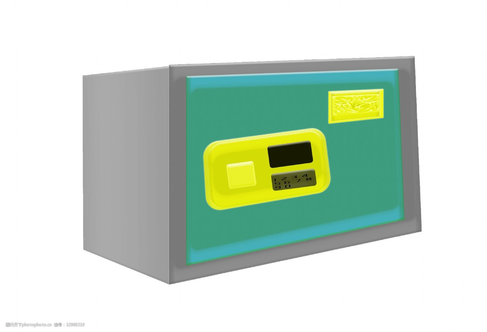 绿色的宝箱 箱子 方形的箱子 卡通宝箱插画 黄色的花纹 金属宝箱 保险