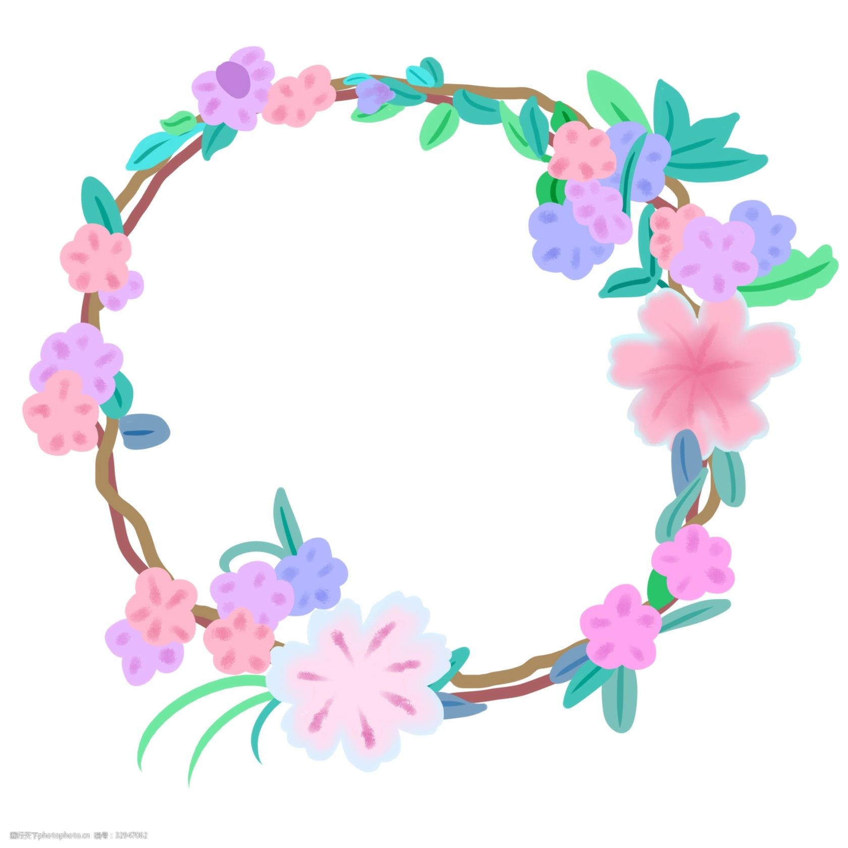 红花绿叶边框花环