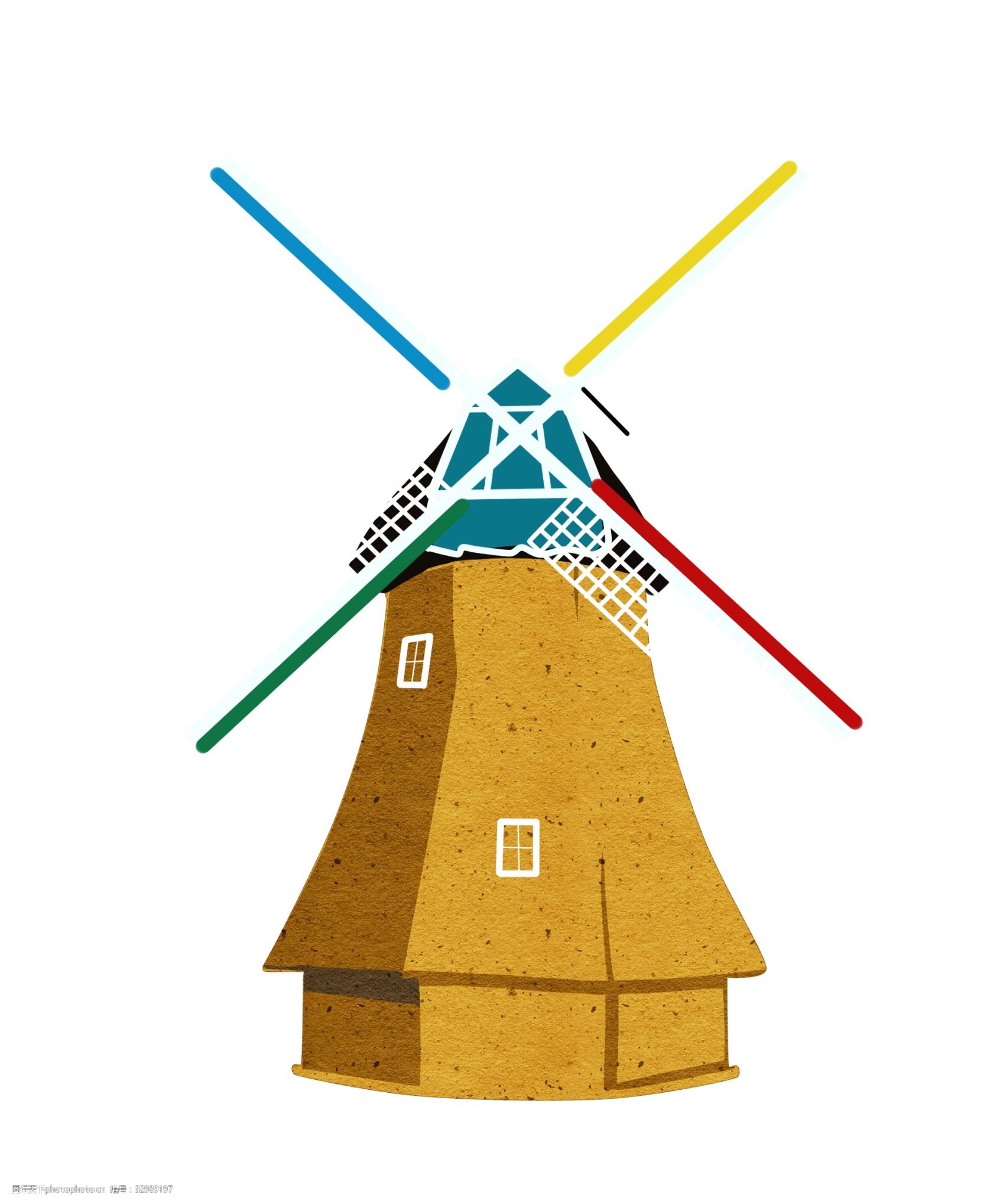 黄色的风车装饰插画