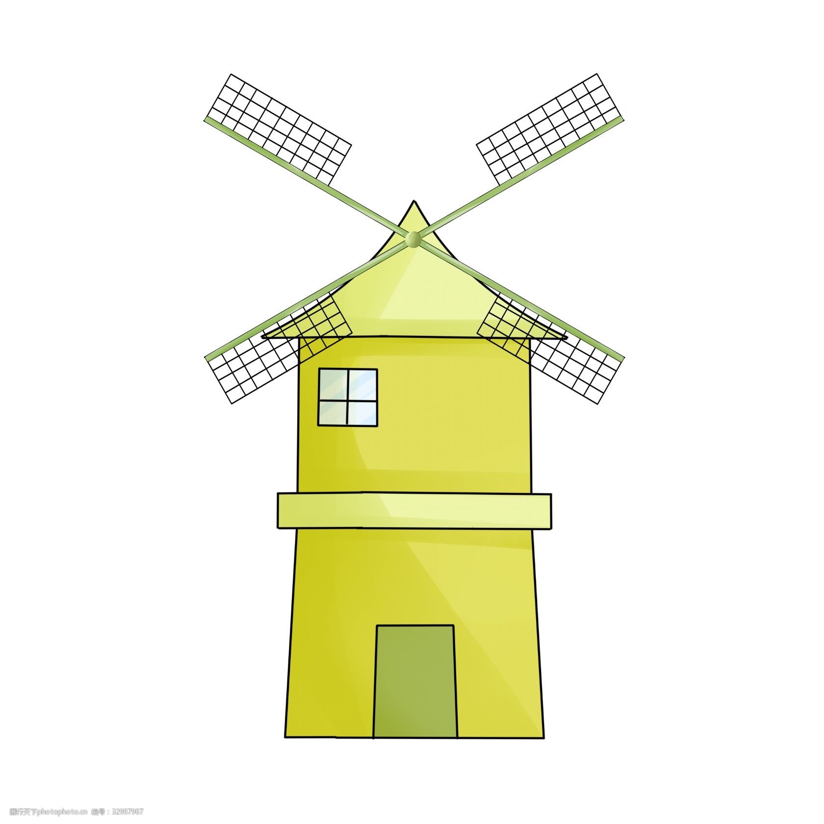黄色旋转风车屋插图