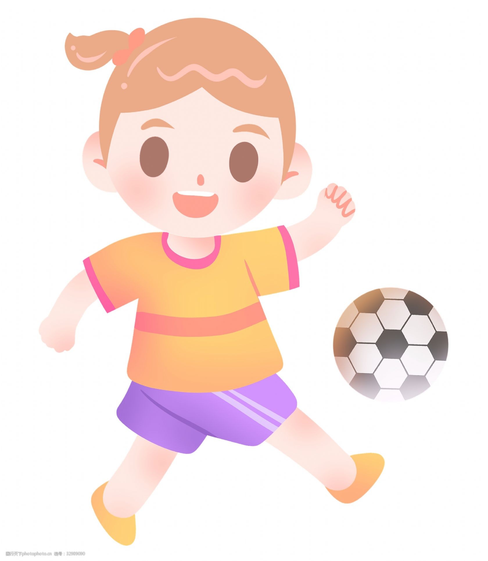 画小女孩踢足球的图画图片