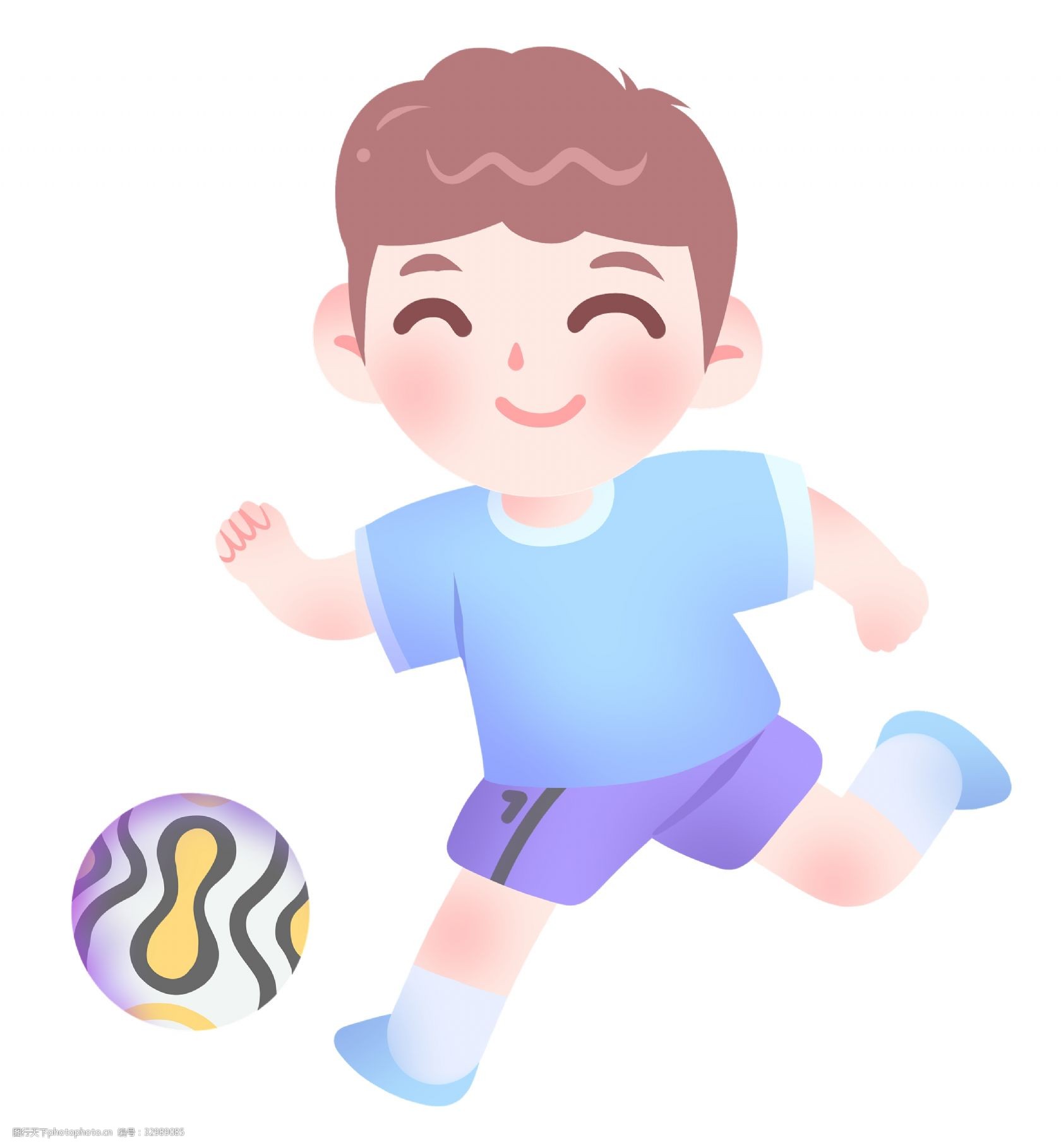 足球人物插画 运动健身插画 踢足球的小男孩 圆形足球 卡通人物 健身