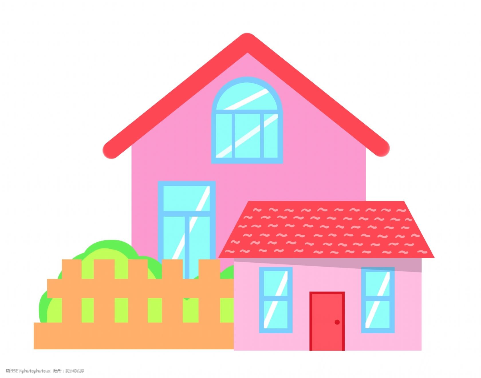 插画 漂亮的房屋 粉色的房屋 创意房屋 立体房屋 精美房屋 卡通房屋