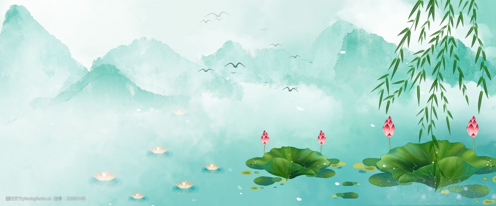 中国风禅意荷花大气海报图片-图行天下图库