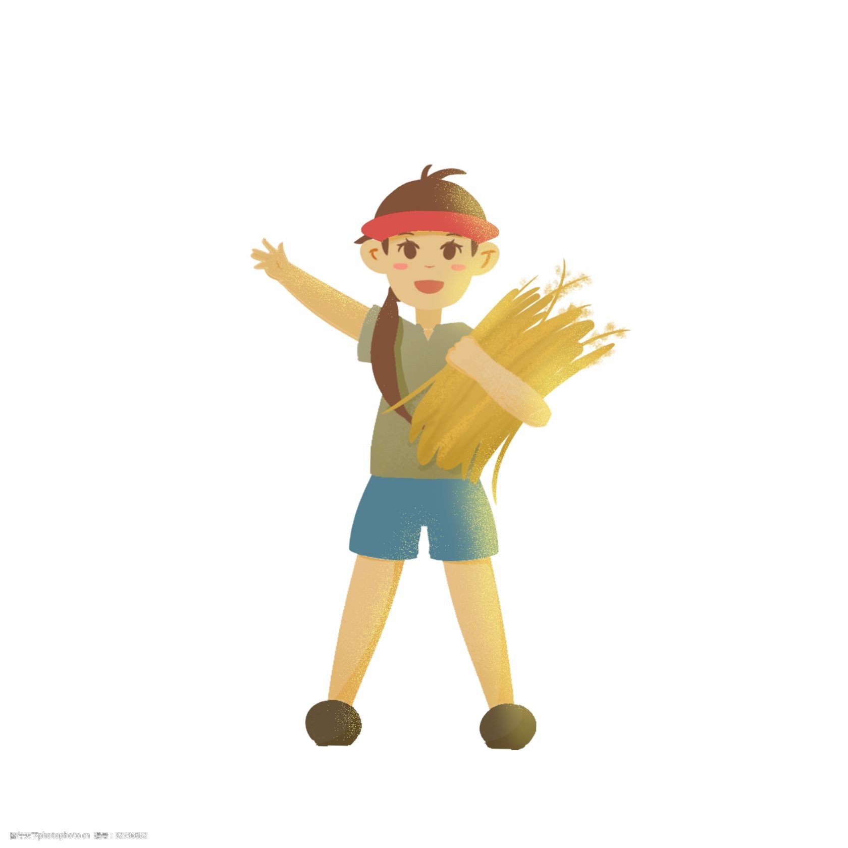 卡通可爱抱着一捆稻草的女孩插画人物设计