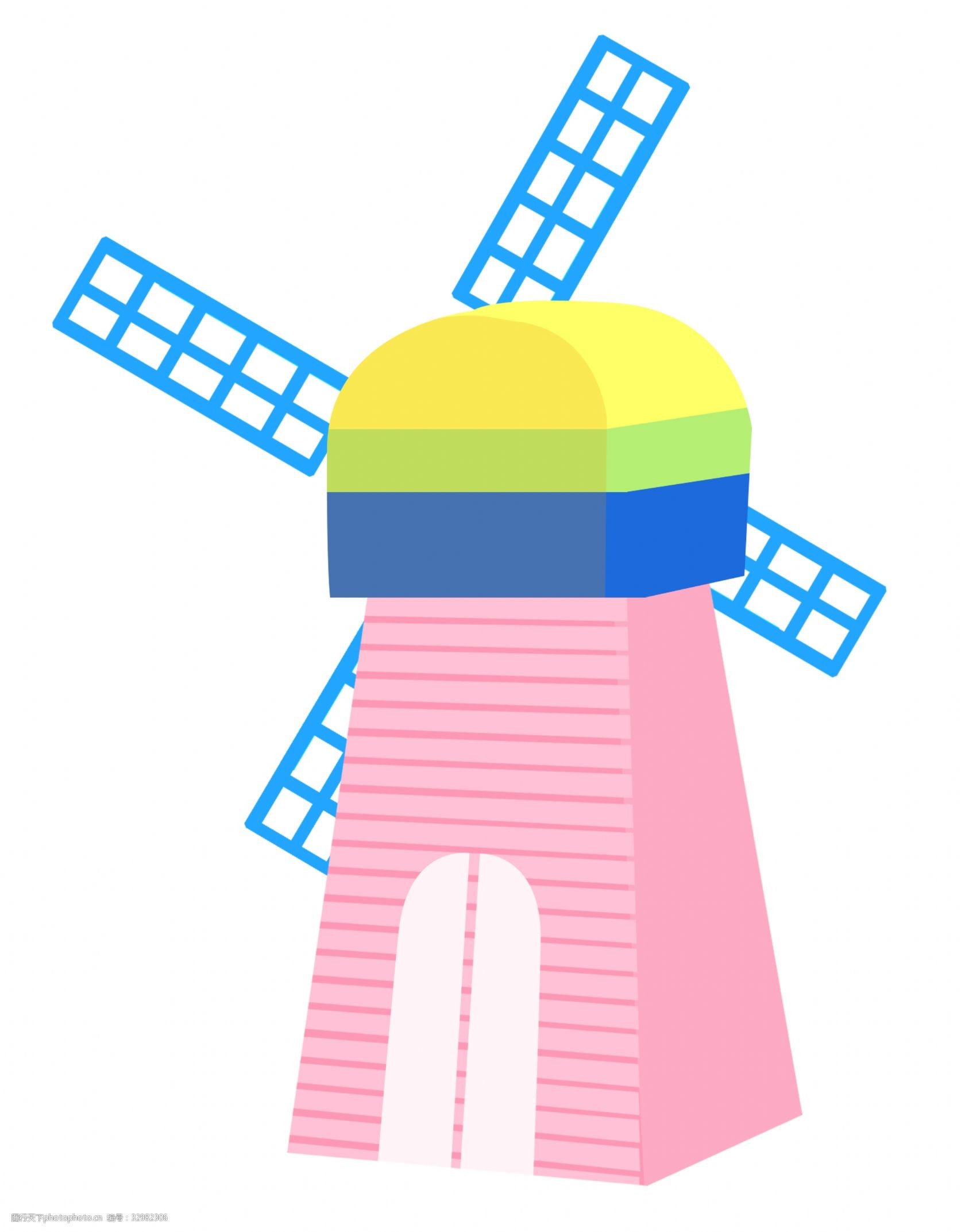 关键词:蓝色的风车建筑插画 蓝色的风车 卡通插画 风车插画 建筑插画